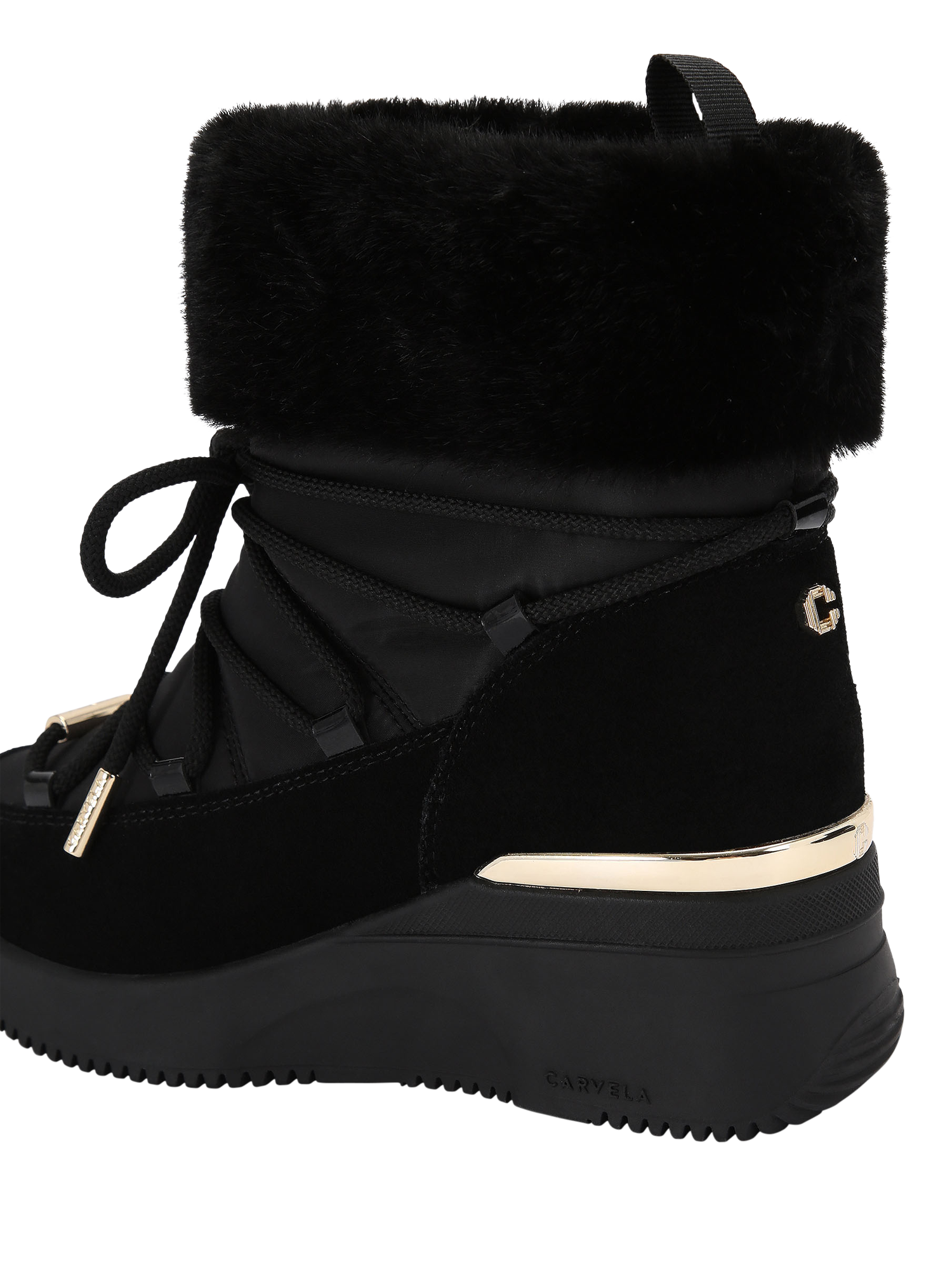 Product image 4 of 5, which shows Carvela Skyline Wedge Chunky Suede Ankle Boots, Black, 3