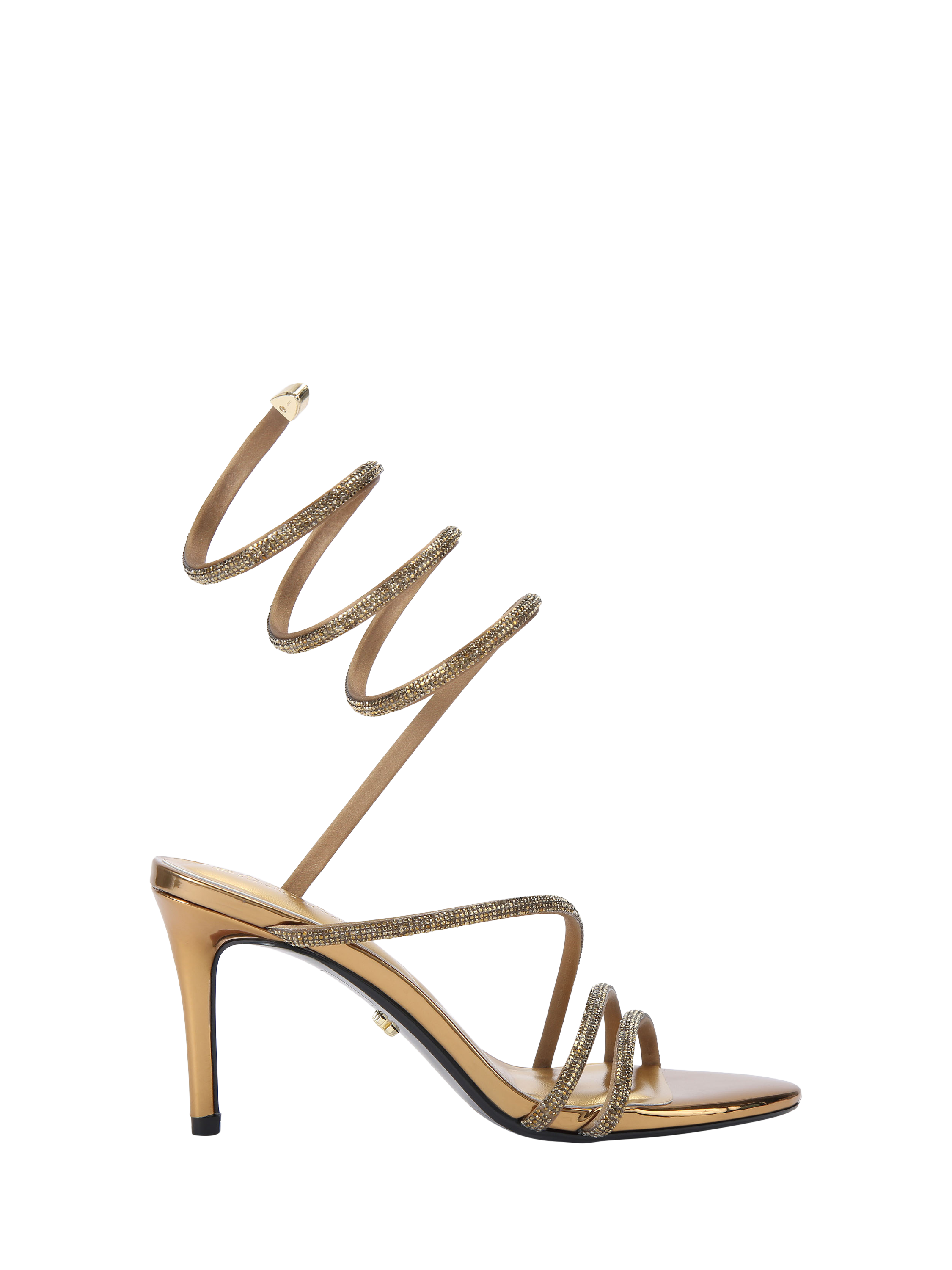 Product image 1 of 4, which shows Carvela Spiral 80 Strappy Sandals, Bright Gold, 3