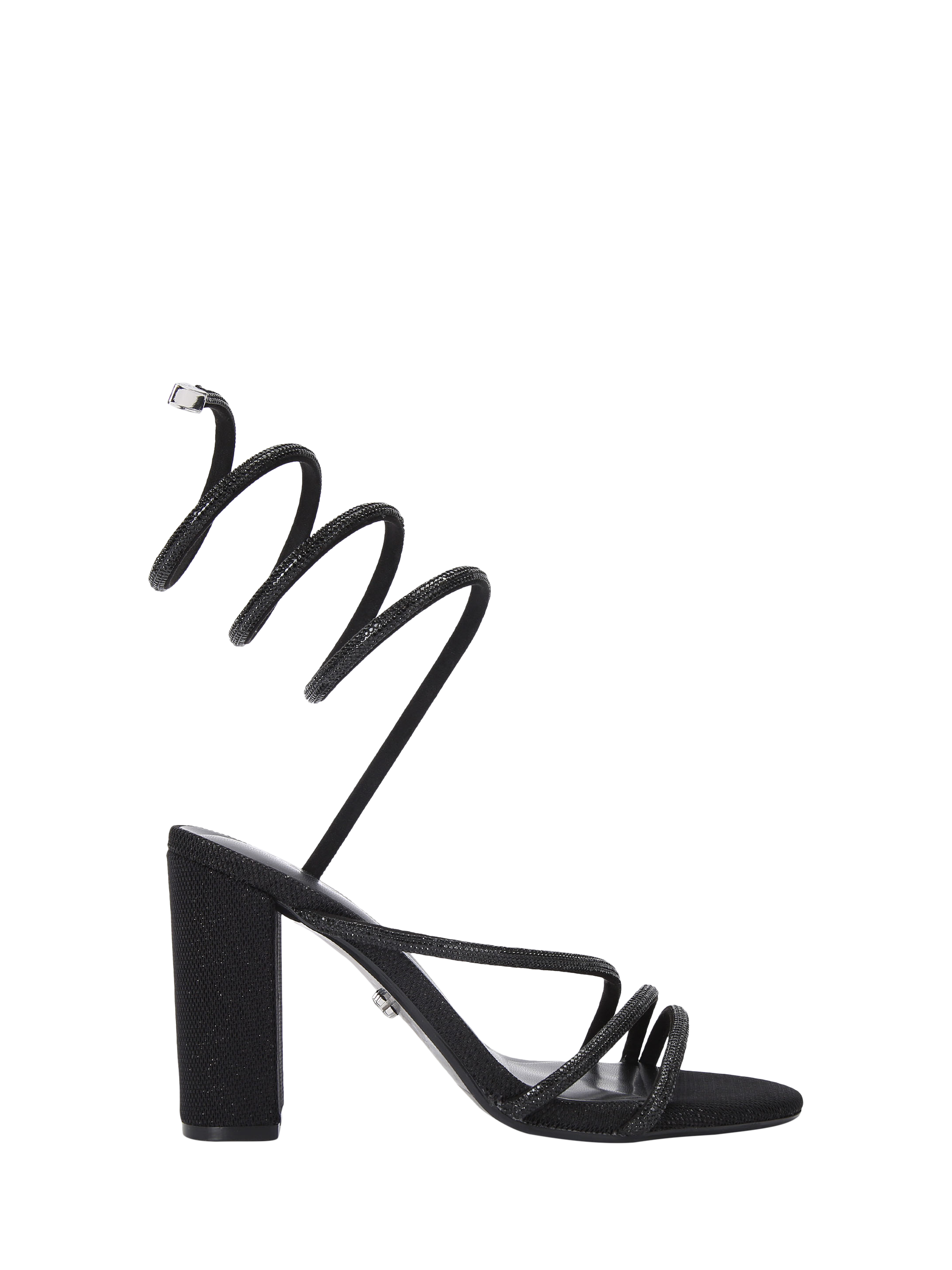 Product image 1 of 4, which shows Carvela Swirly Block Heel Strappy Sandals, Black, 3