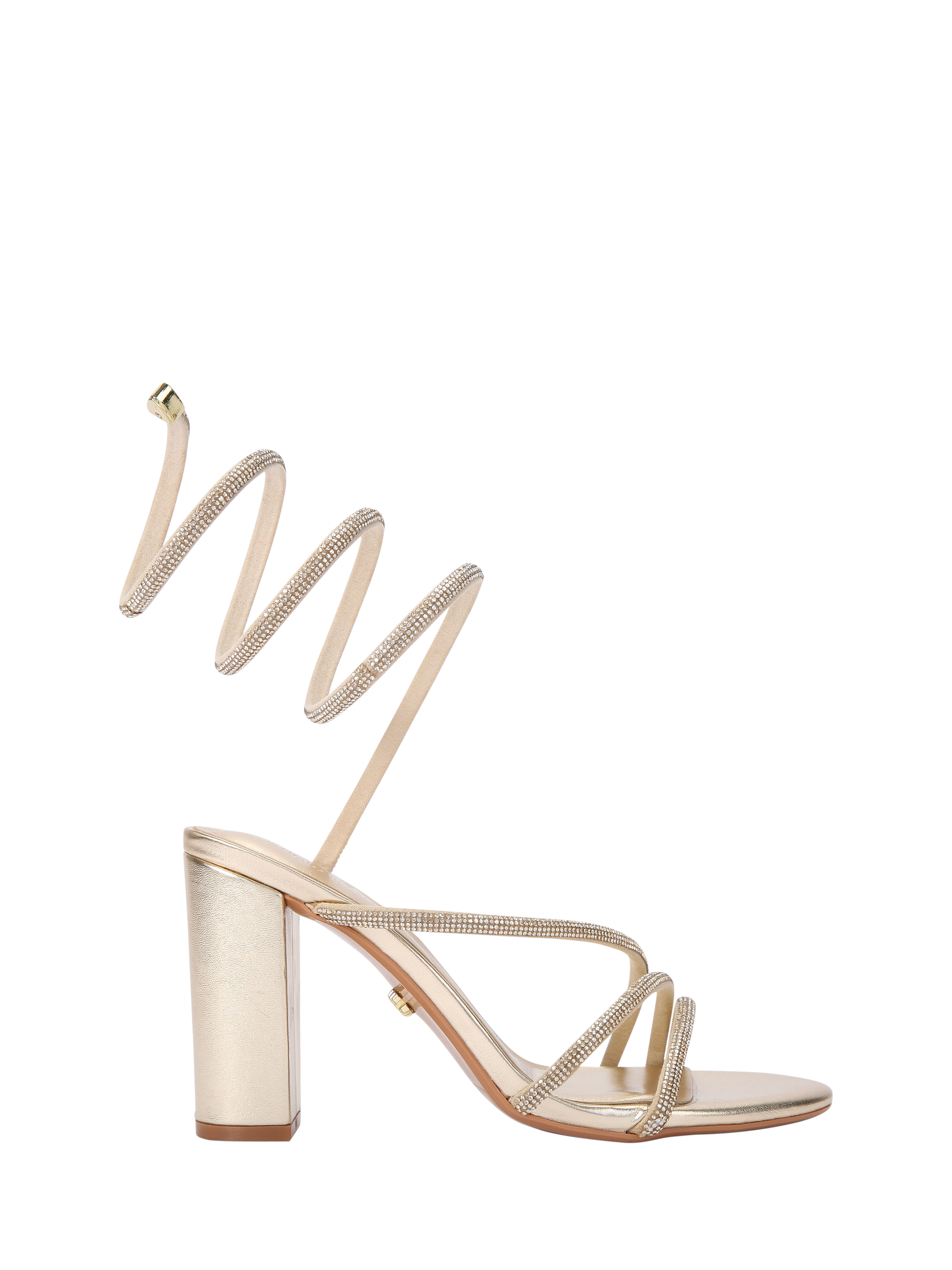 Product image 1 of 1, which shows Carvela Spiral 105 Strappy Sandals, Gold, 3