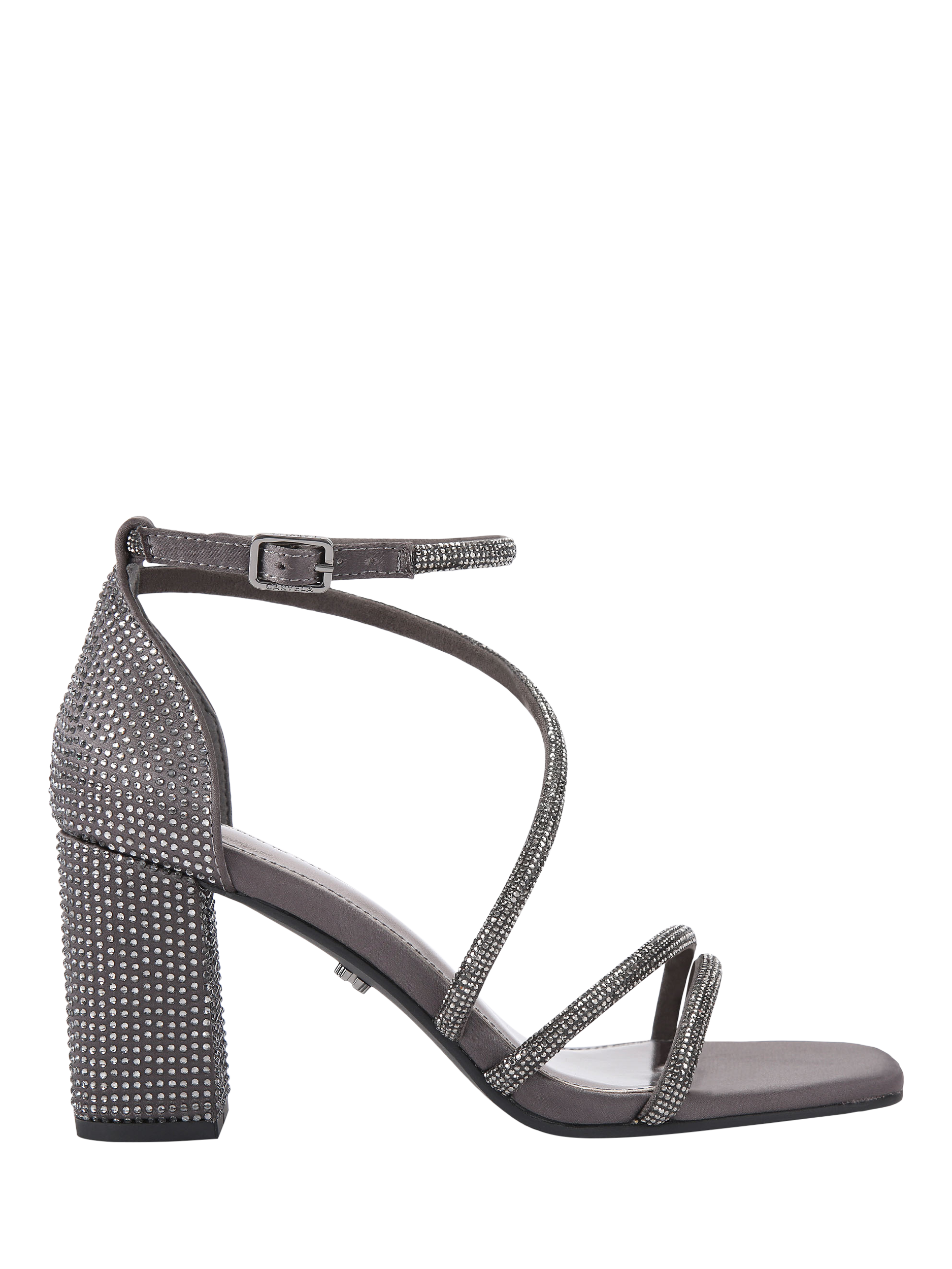 Product image 1 of 4, which shows Carvela Venezia Block-Heeled Adjustable Strap Sandals, Pewter, 3