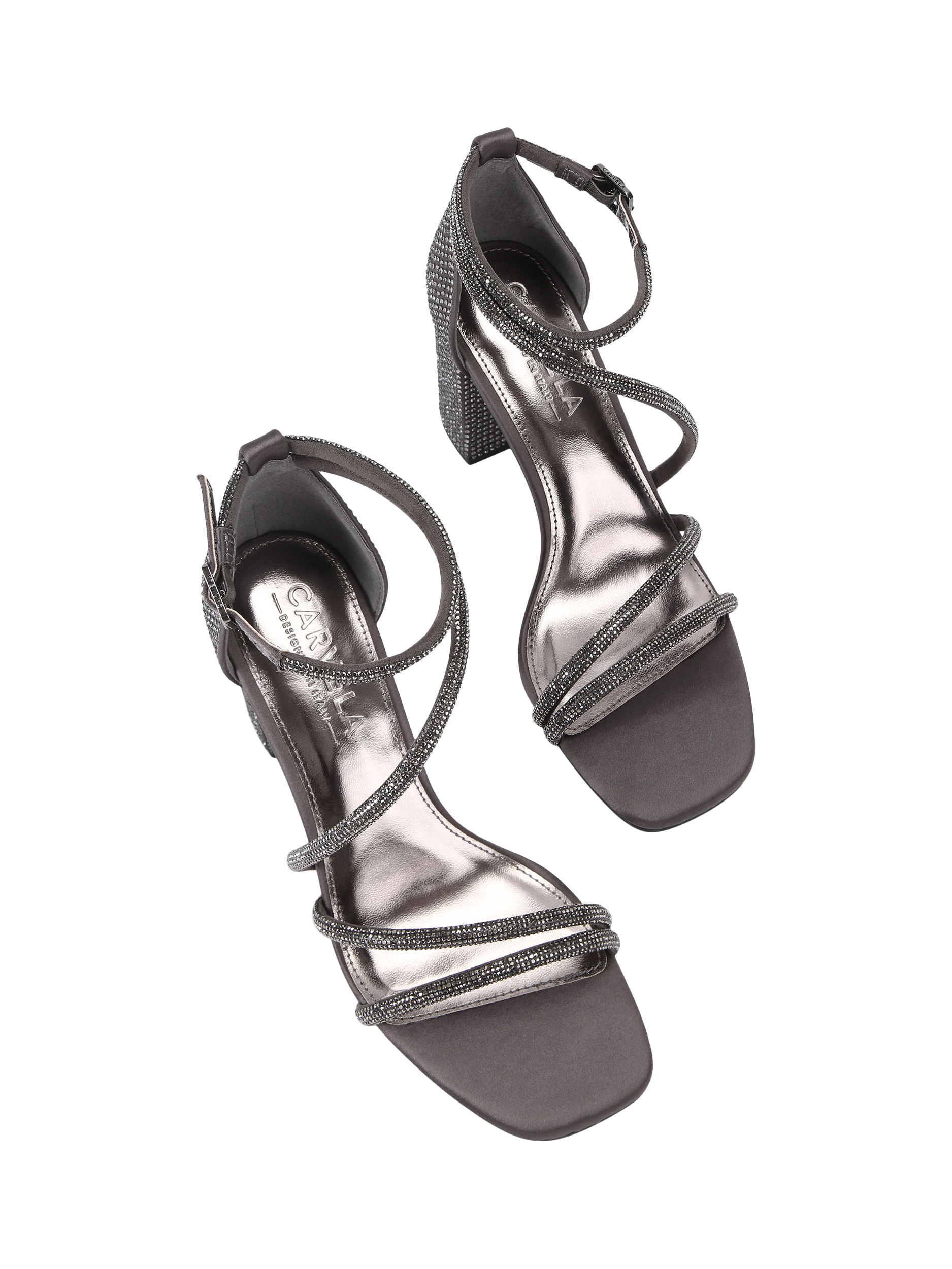 Product image 3 of 4, which shows Carvela Venezia Block-Heeled Adjustable Strap Sandals, Pewter, 3