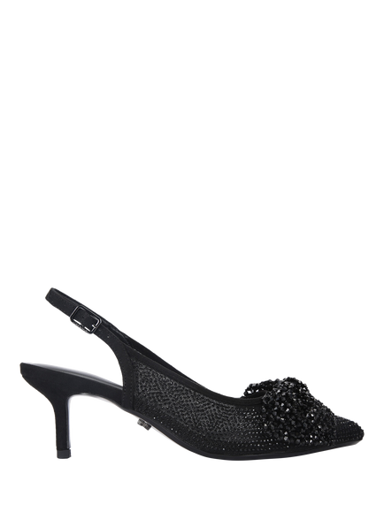 Carvela Chiara Bow Embellished Slingback Court Shoes, Black