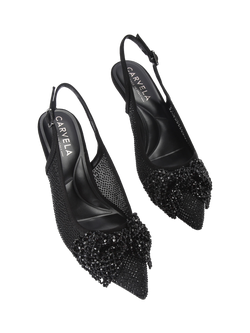 Carvela Chiara Bow Embellished Slingback Court Shoes - view 2, Black