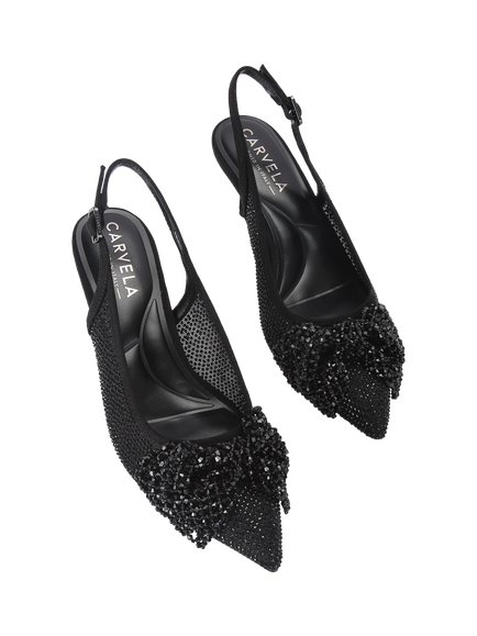 Carvela Chiara Bow Embellished Slingback Court Shoes - view 2, Black