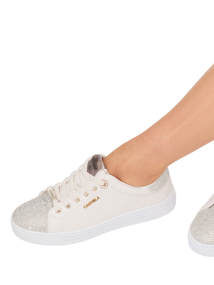 Carvela Daze Top Cap Embellished Trainers, Gold - view 2, Gold
