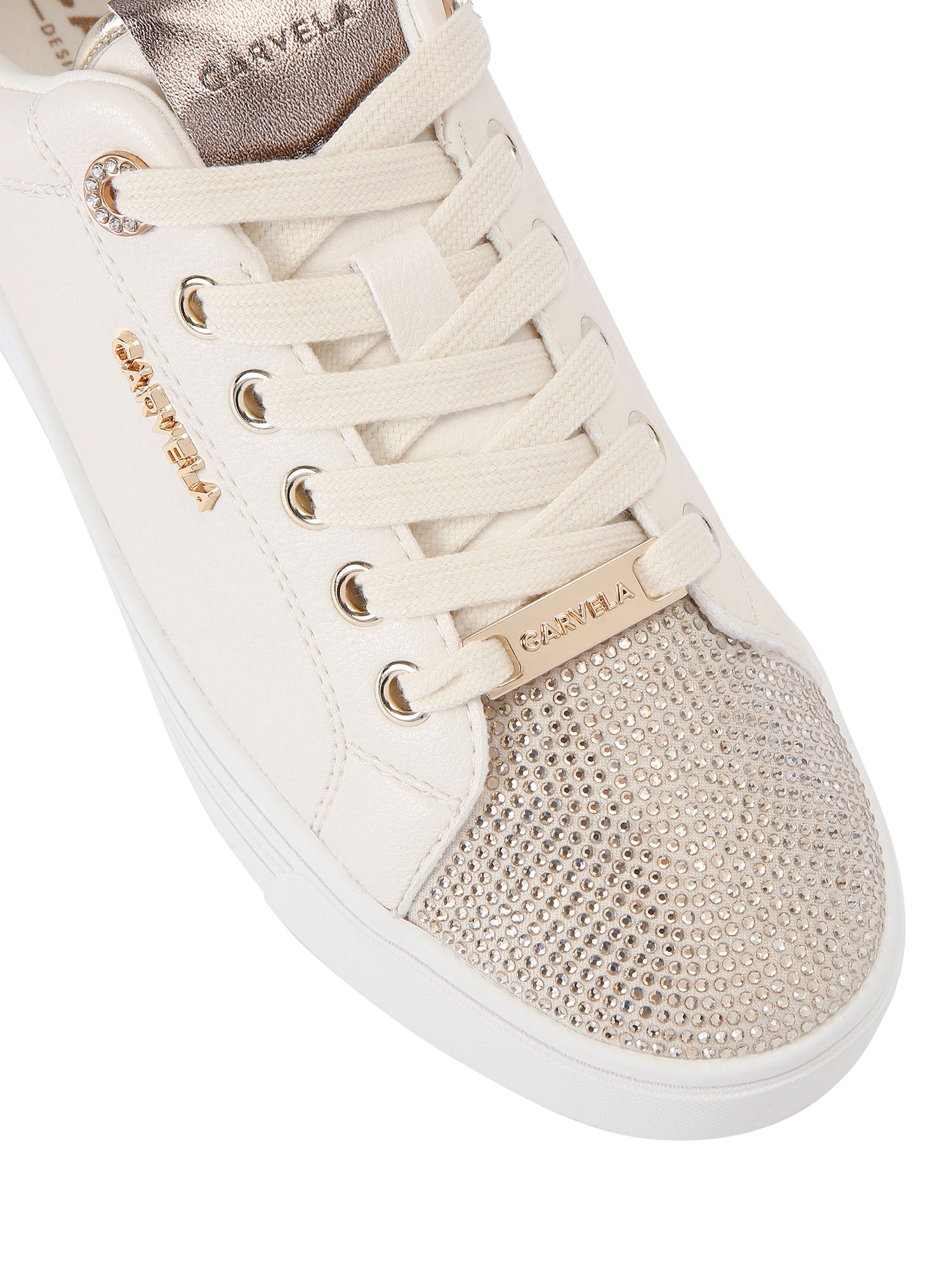 Product image 5 of 5, which shows Carvela Daze Top Cap Embellished Trainers, Gold, 3