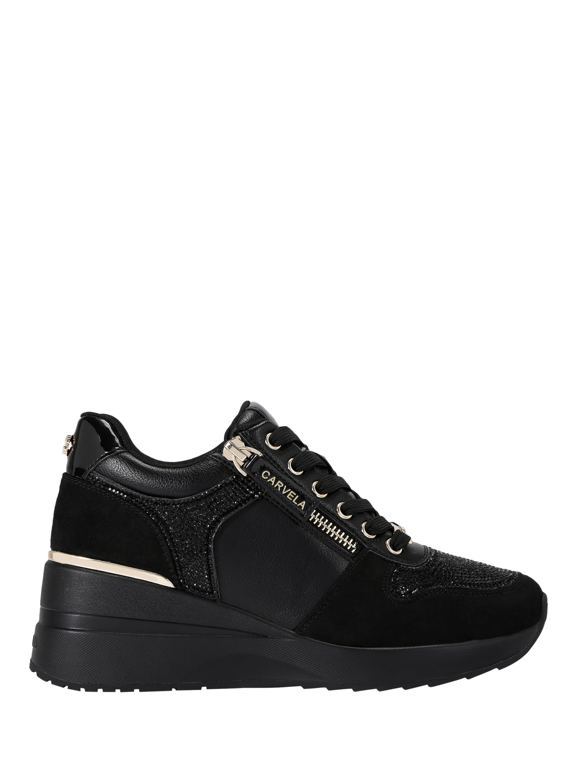 Product image 1 of 5, which shows Carvela High Rise Lace Up Trainers, Black/Comb, 3