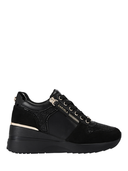 Carvela High Rise Lace Up Trainers, Black/Comb, Black/Comb