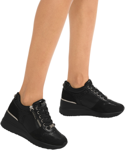 Carvela High Rise Lace Up Trainers, Black/Comb - view 2, Black/Comb