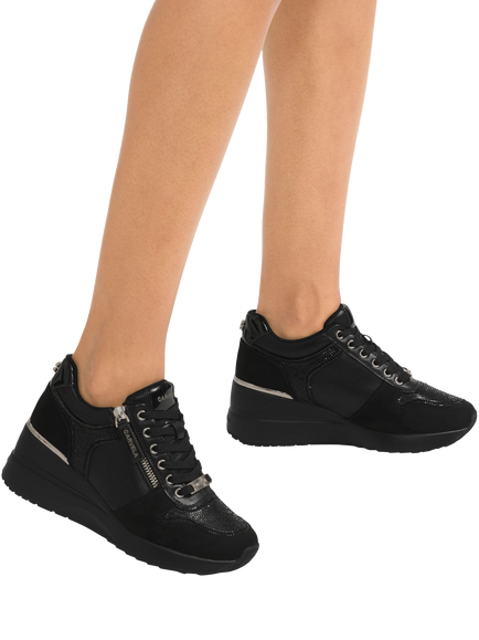 Carvela High Rise Lace Up Trainers, Black/Comb - view 2, Black/Comb