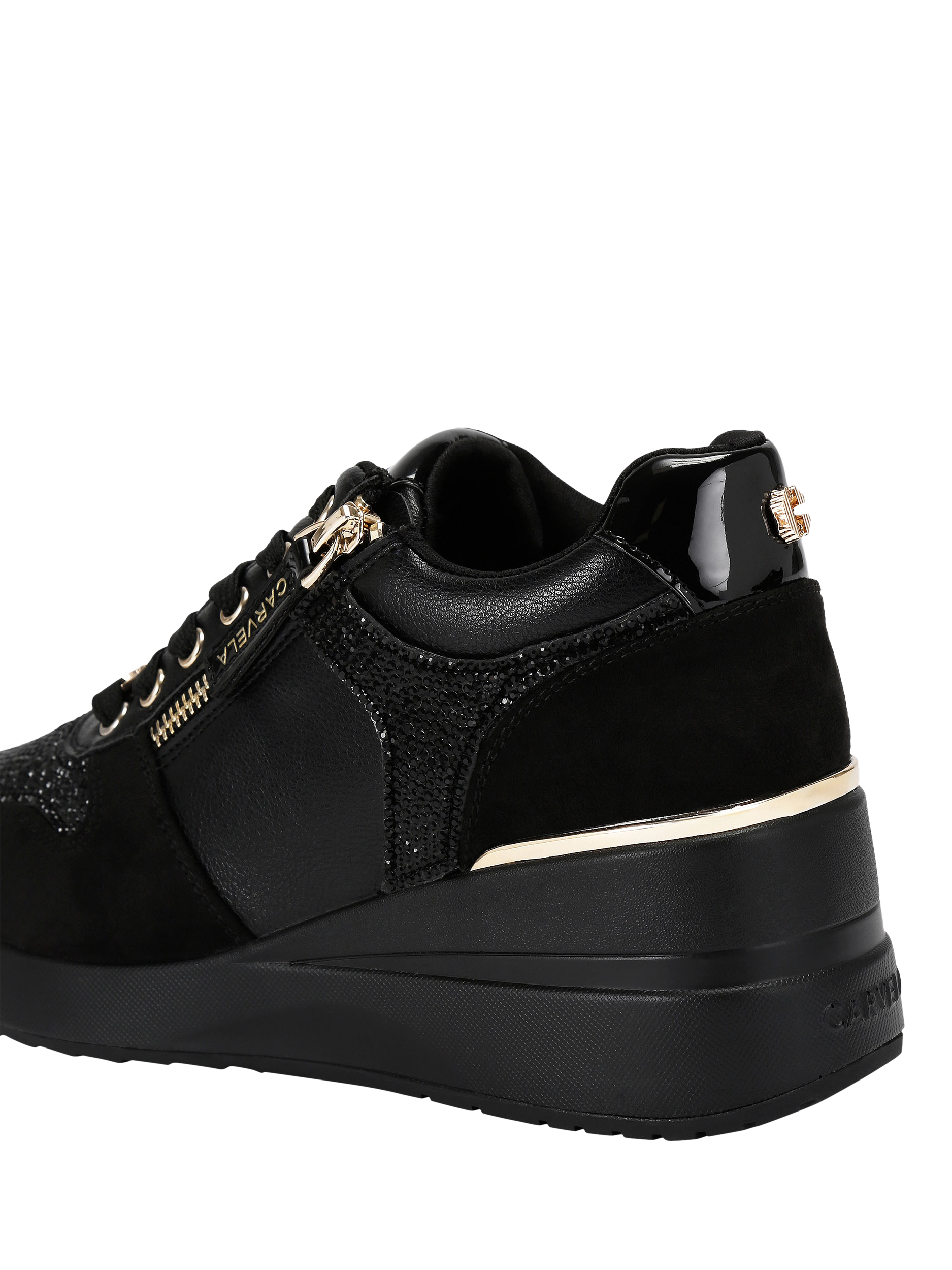 Product image 4 of 5, which shows Carvela High Rise Lace Up Trainers, Black/Comb, 3