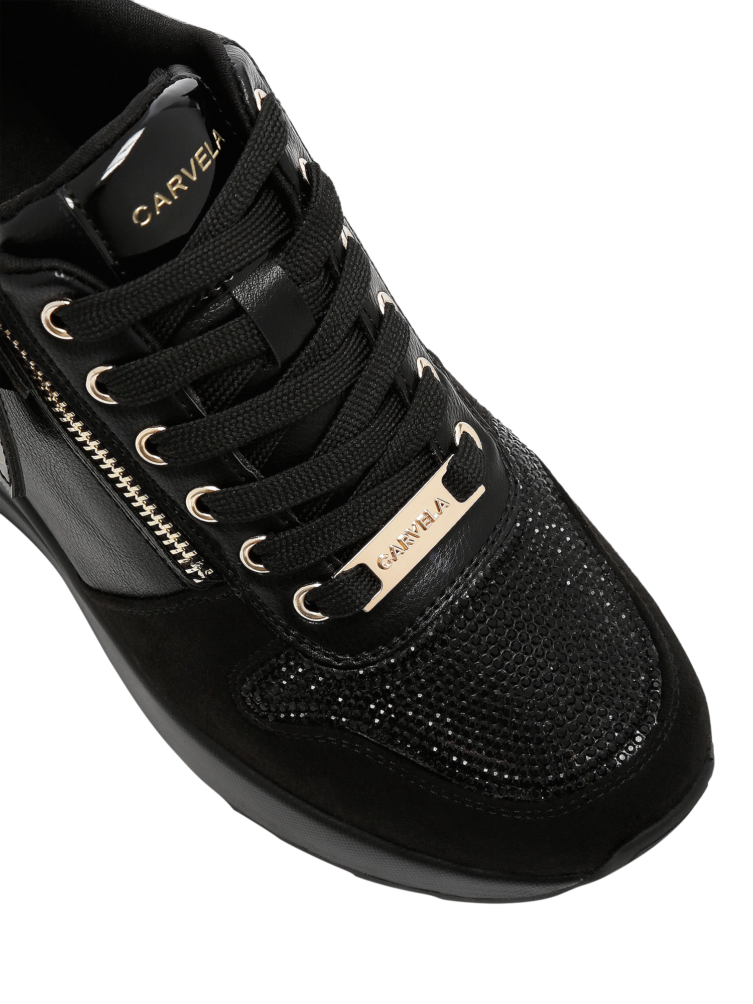 Product image 5 of 5, which shows Carvela High Rise Lace Up Trainers, Black/Comb, 3