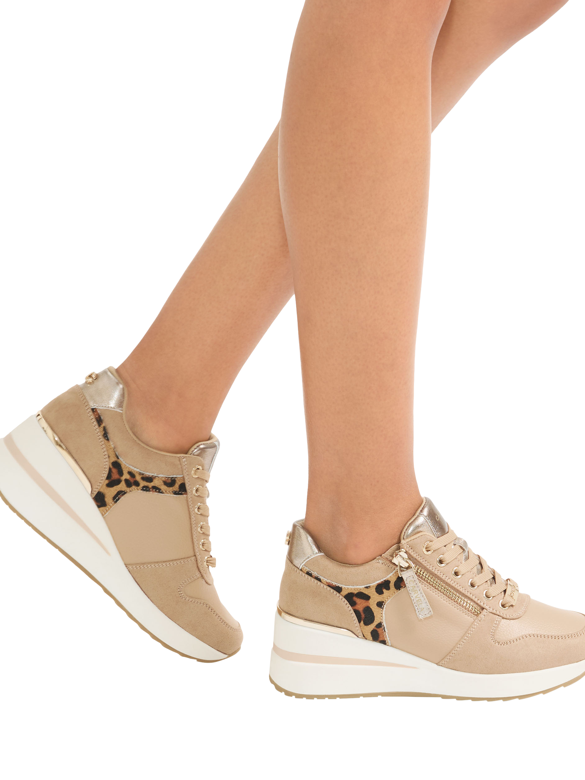 Product image 2 of 5, which shows Carvela High Rise Lace Up Trainers, Camel/Comb, 3