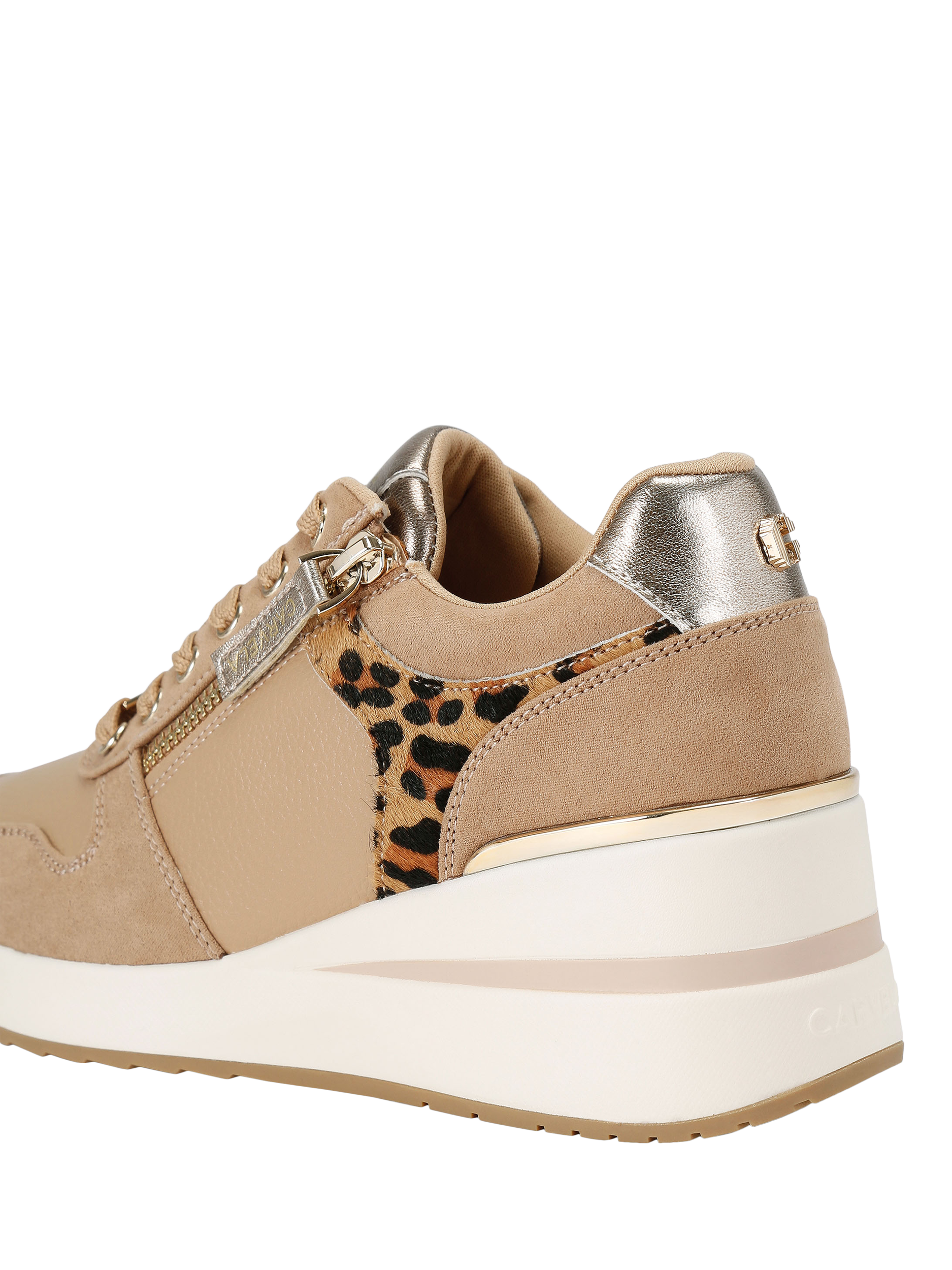 Product image 4 of 5, which shows Carvela High Rise Lace Up Trainers, Camel/Comb, 3