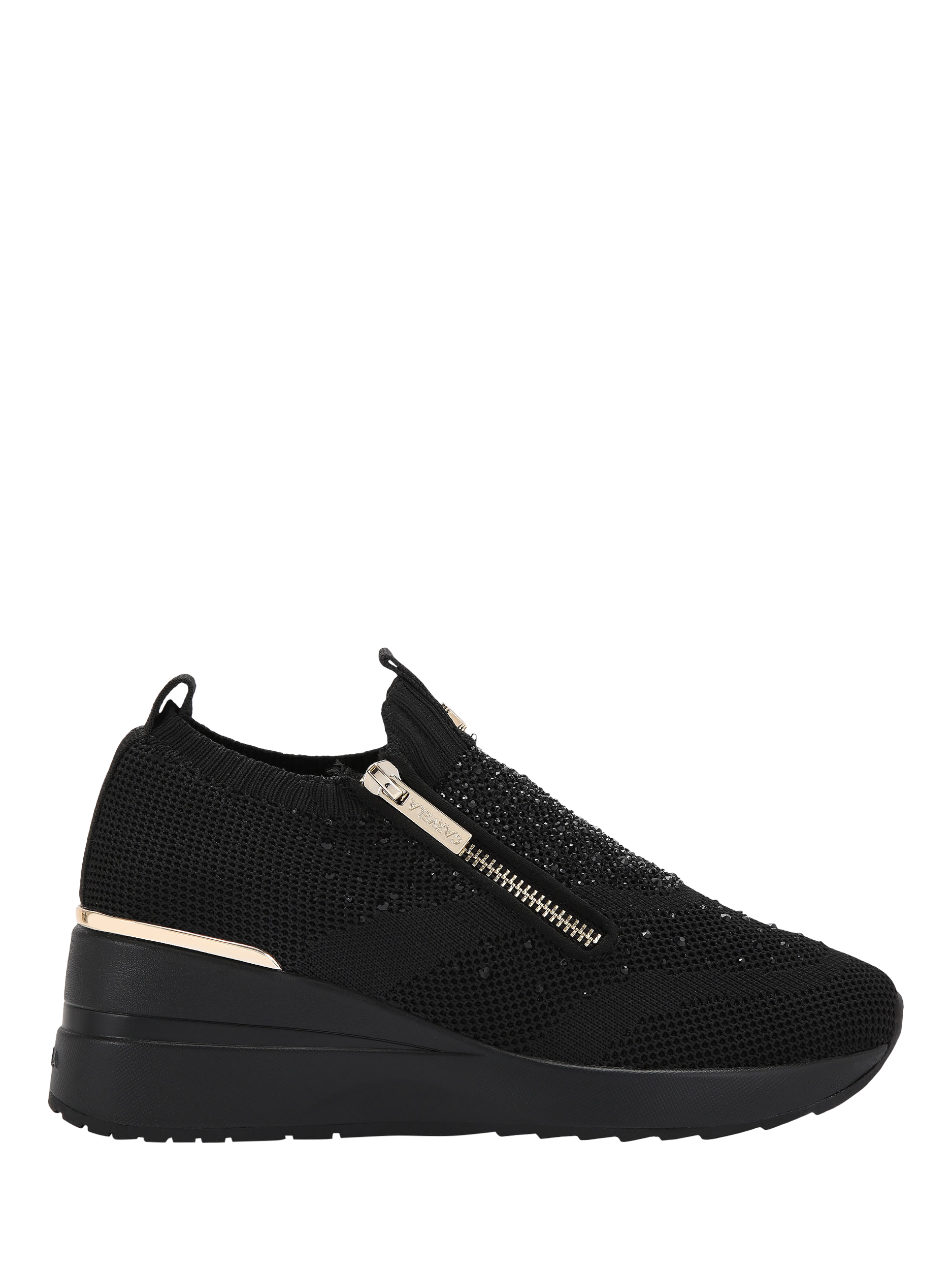 Product image 1 of 5, which shows Carvela High Rise Zip Knitted Trainers, Black, 3