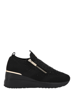 Carvela High Rise Zip Knitted Trainers, Black, Black