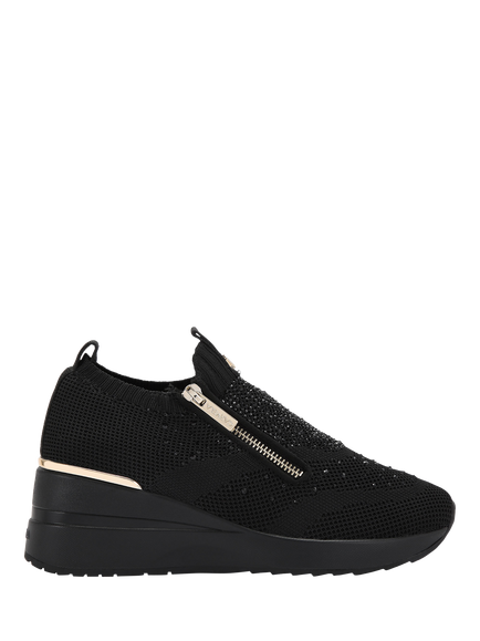 Carvela High Rise Zip Knitted Trainers, Black, Black