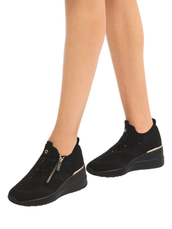 Carvela High Rise Zip Knitted Trainers, Black - view 2, Black