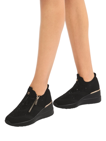 Carvela High Rise Zip Knitted Trainers, Black - view 2, Black