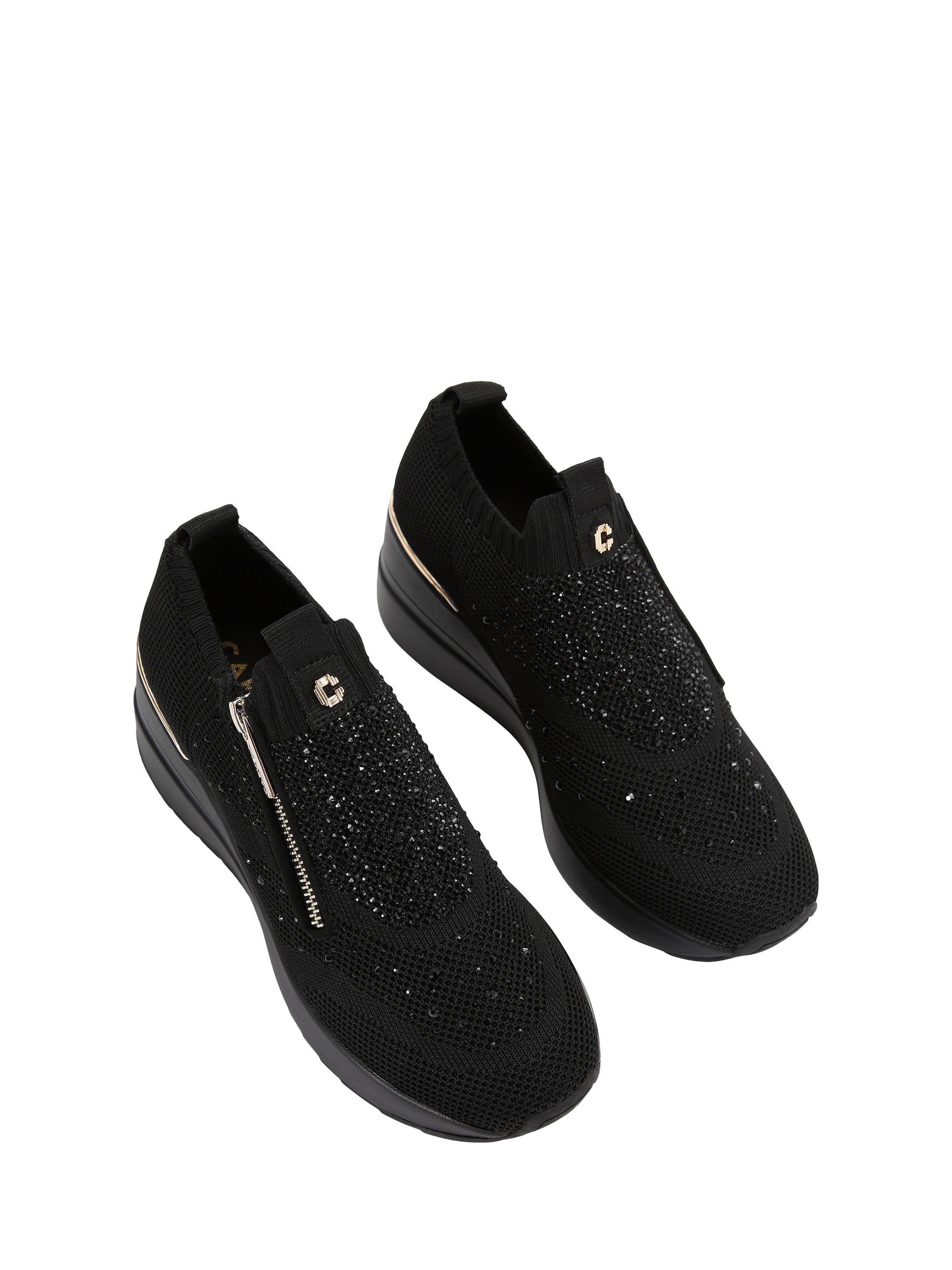 Product image 3 of 5, which shows Carvela High Rise Zip Knitted Trainers, Black, 3