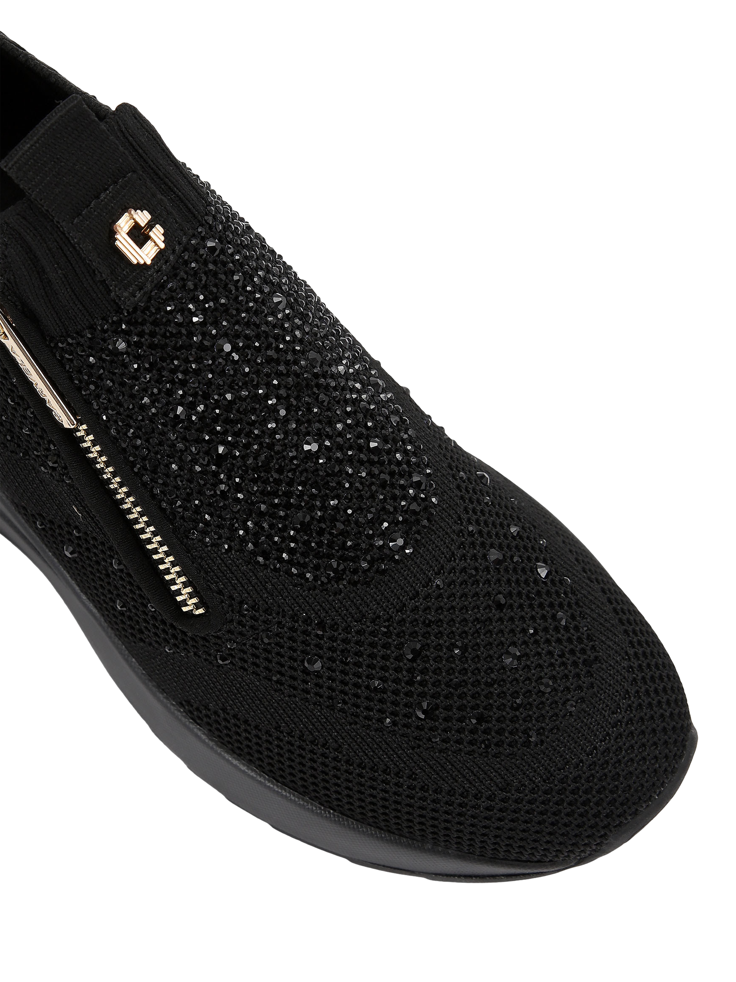 Product image 5 of 5, which shows Carvela High Rise Zip Knitted Trainers, Black, 3