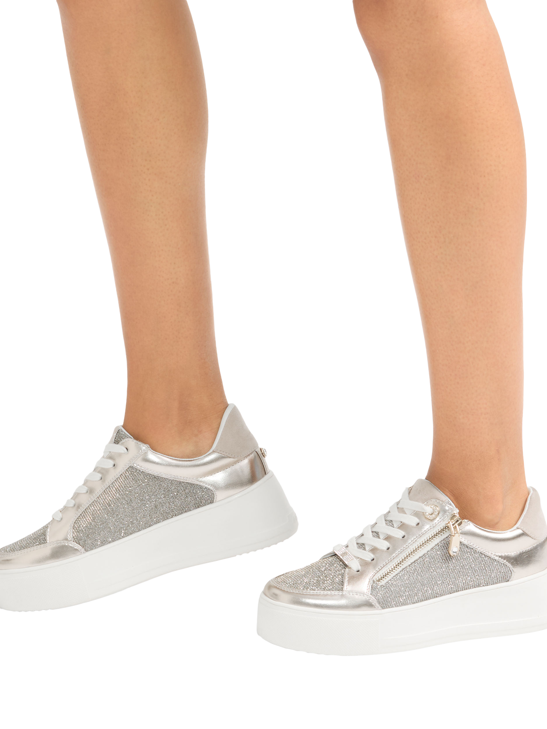 Product image 2 of 5, which shows Carvela Jive Zip Flatform Embellished Trainers, Silver, 3