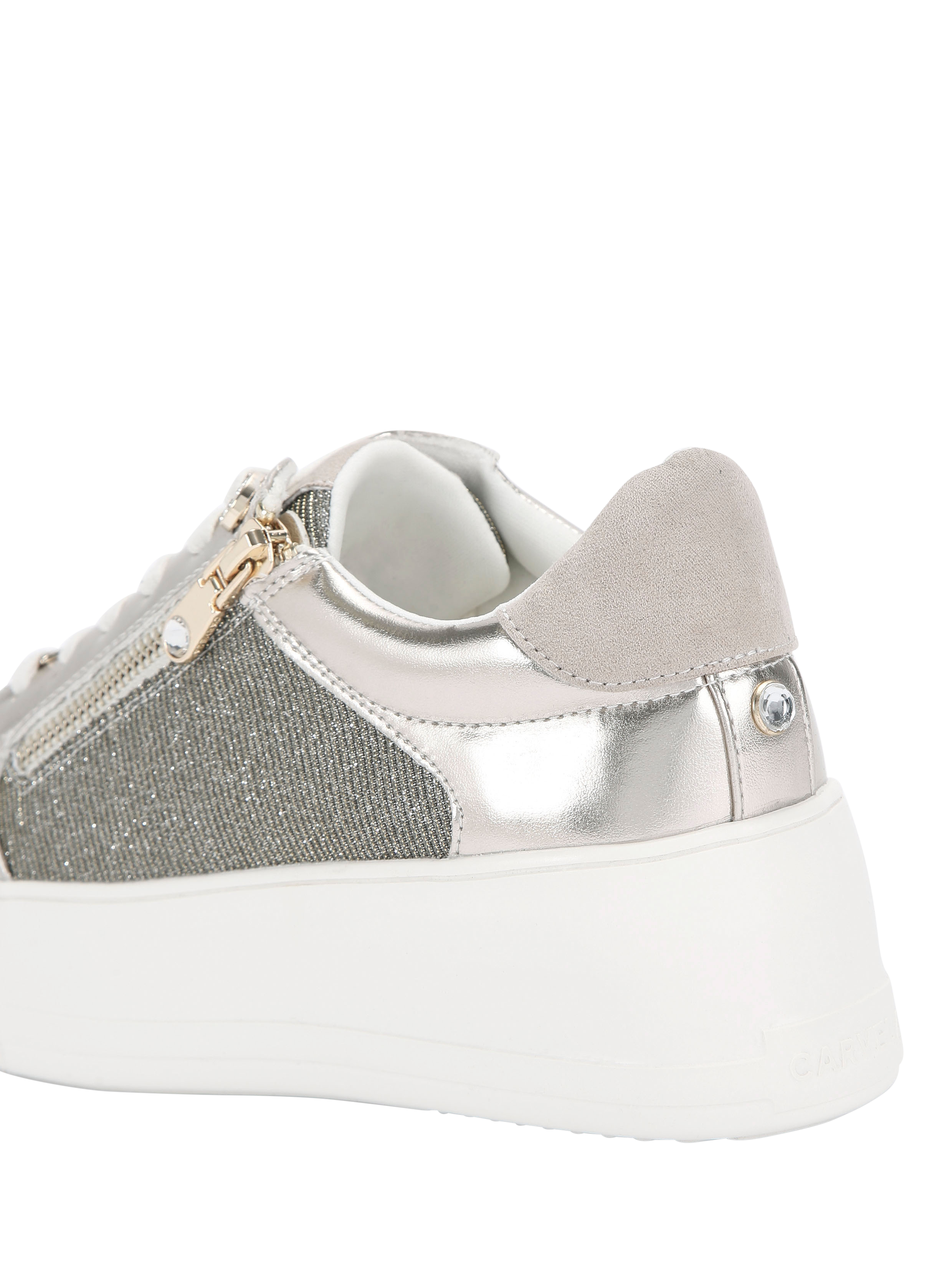 Product image 4 of 5, which shows Carvela Jive Zip Flatform Embellished Trainers, Silver, 3