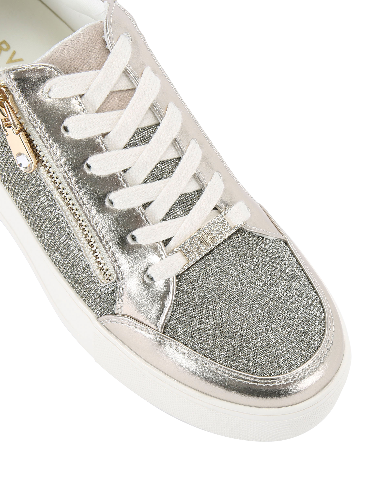 Product image 5 of 5, which shows Carvela Jive Zip Flatform Embellished Trainers, Silver, 3
