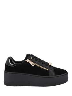 Carvela Connected Zip Flatform Suede Trainers, Black