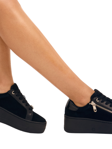 Carvela Connected Suede Zip Flatform Trainers, Black - view 2, Black
