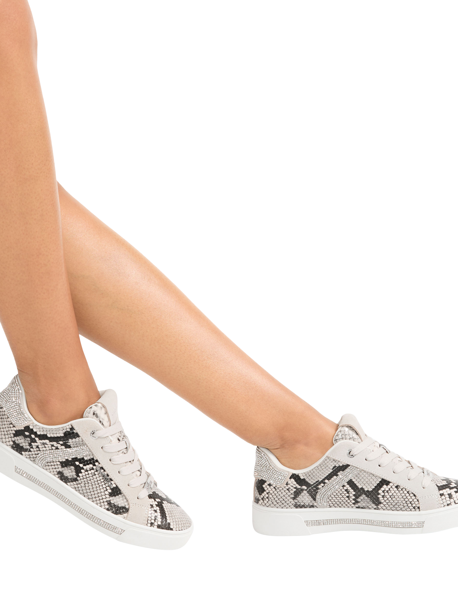 Product image 2 of 5, which shows Carvela Daze Jewel Lace Up Trainers, Beige Comb, 3