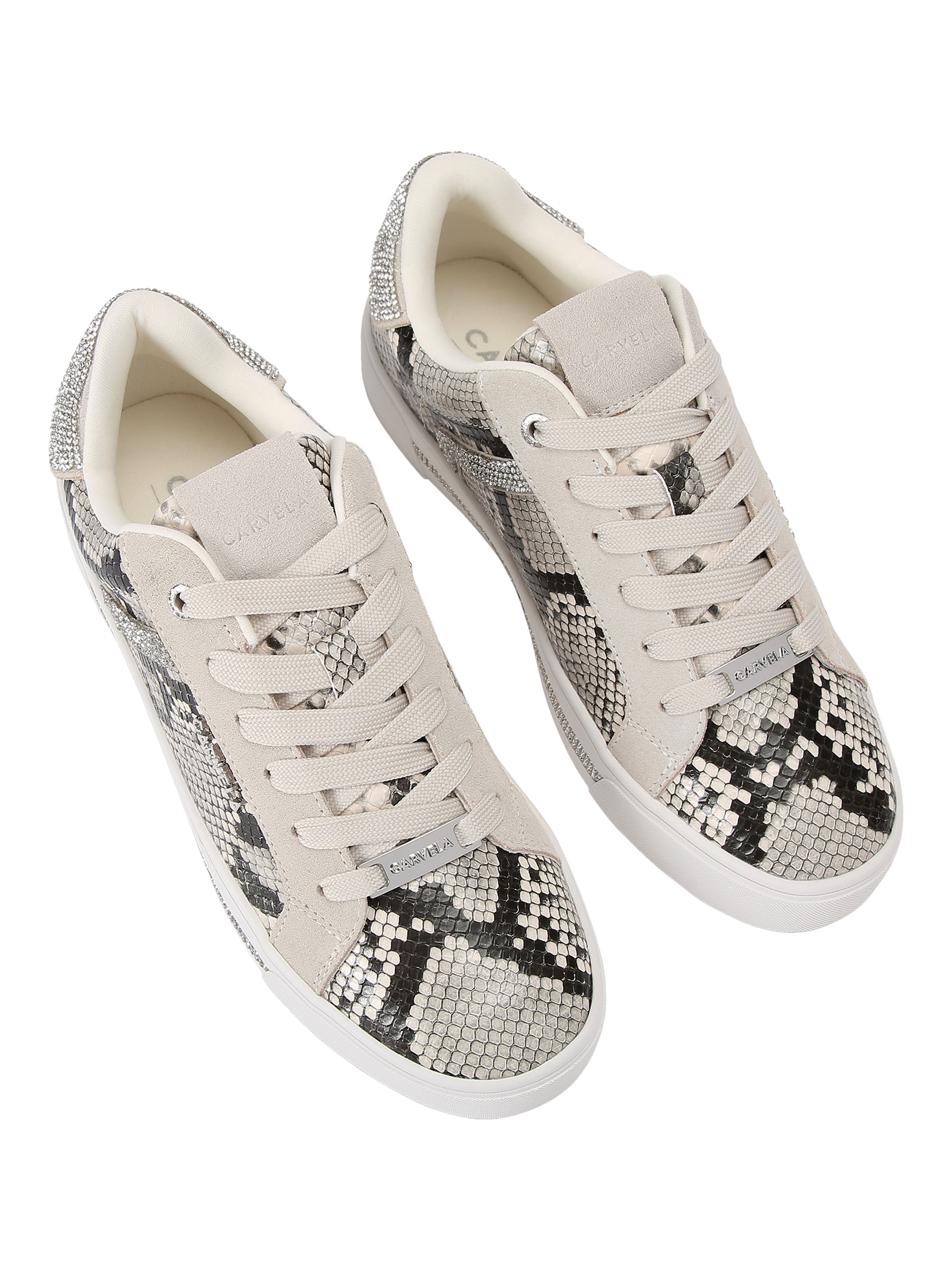 Product image 3 of 5, which shows Carvela Daze Jewel Lace Up Trainers, Beige Comb, 3