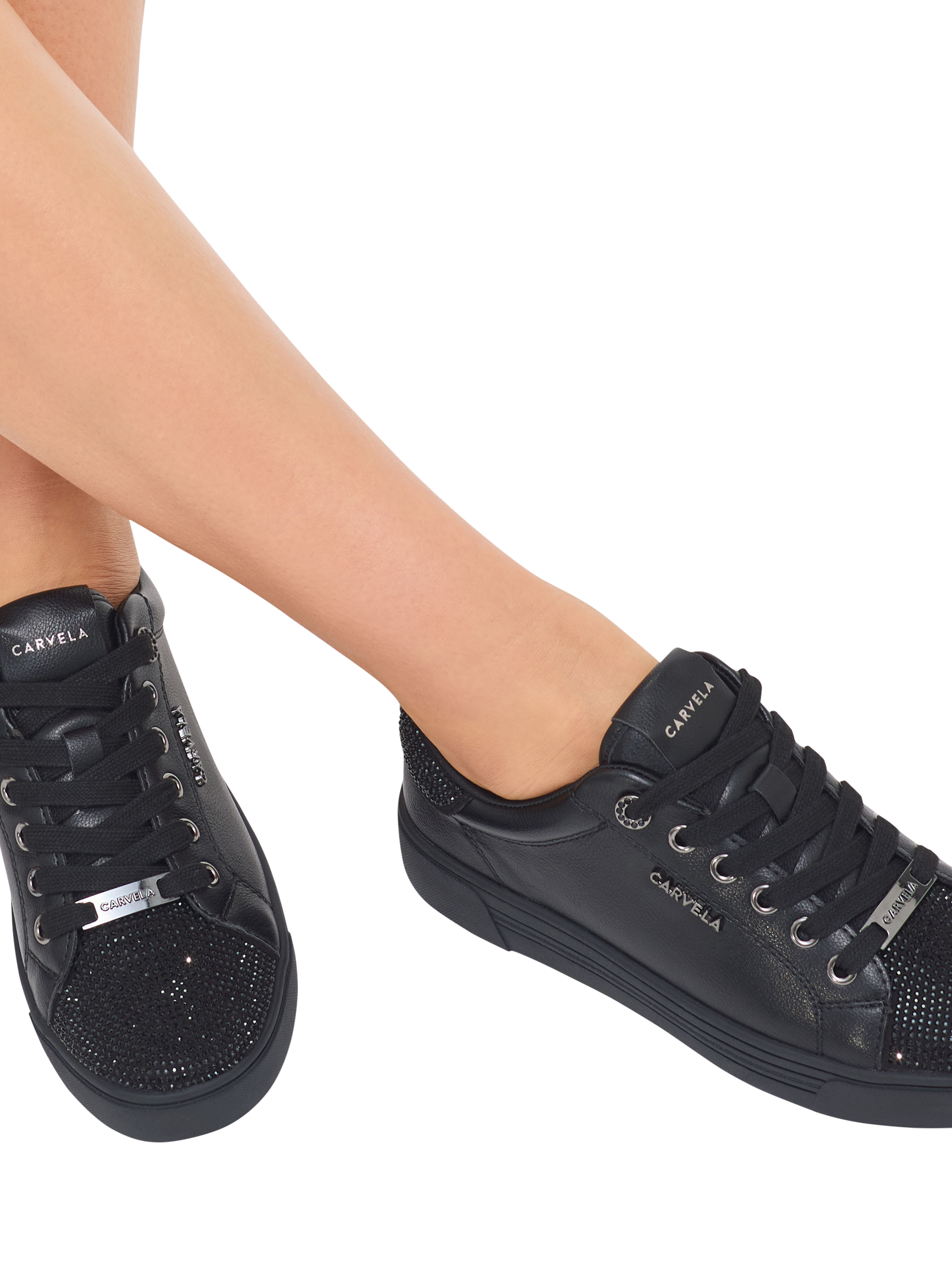 Product image 2 of 5, which shows Carvela Daze Toe Cap Lace Up Trainers, Black/Comb, 3