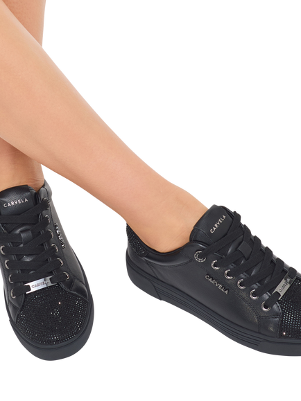 Carvela Daze Toe Cap Lace Up Trainers, Black/Comb - view 2, Black/Comb