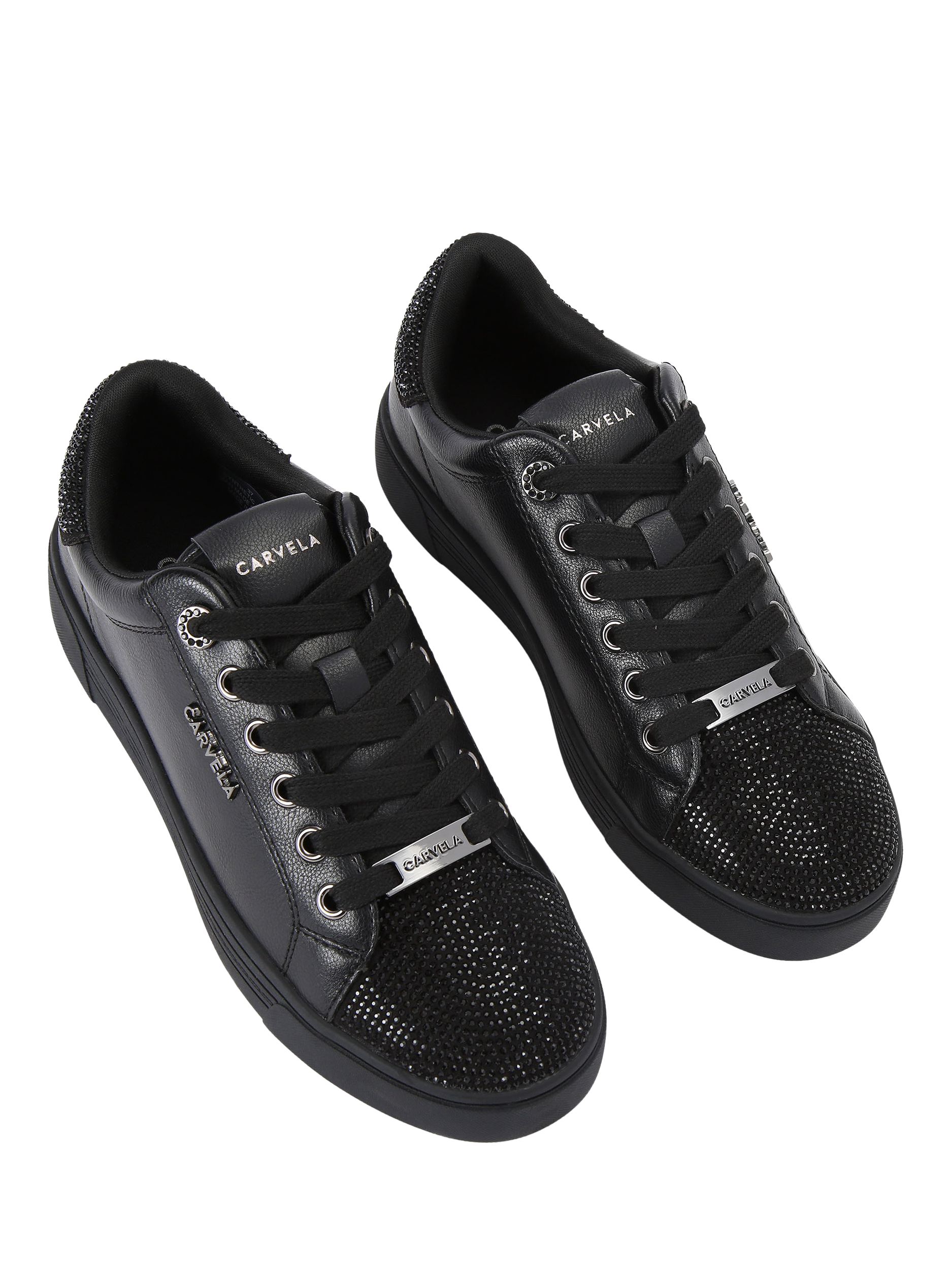 Product image 3 of 5, which shows Carvela Daze Toe Cap Lace Up Trainers, Black/Comb, 3