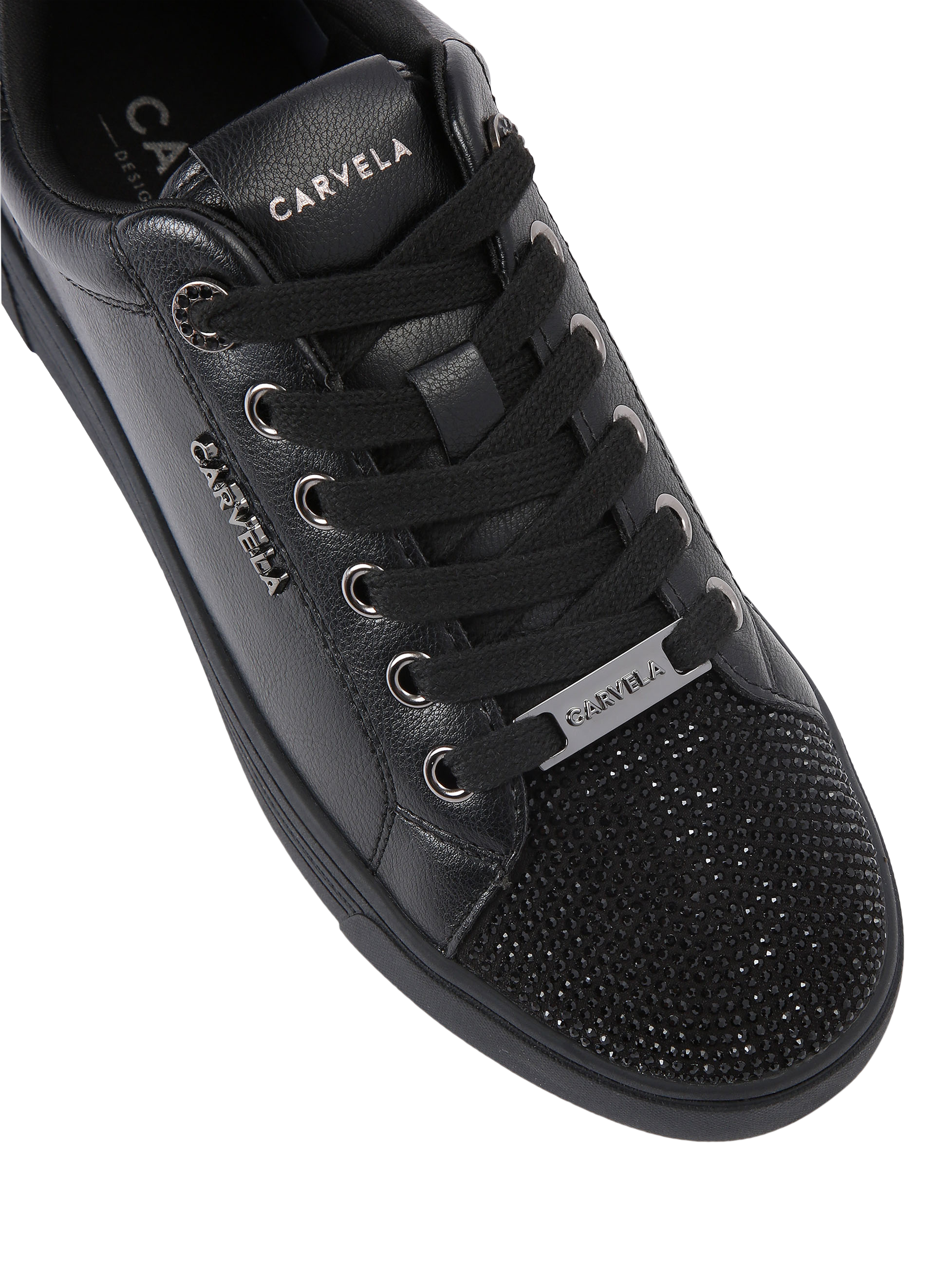 Product image 5 of 5, which shows Carvela Daze Toe Cap Lace Up Trainers, Black/Comb, 3