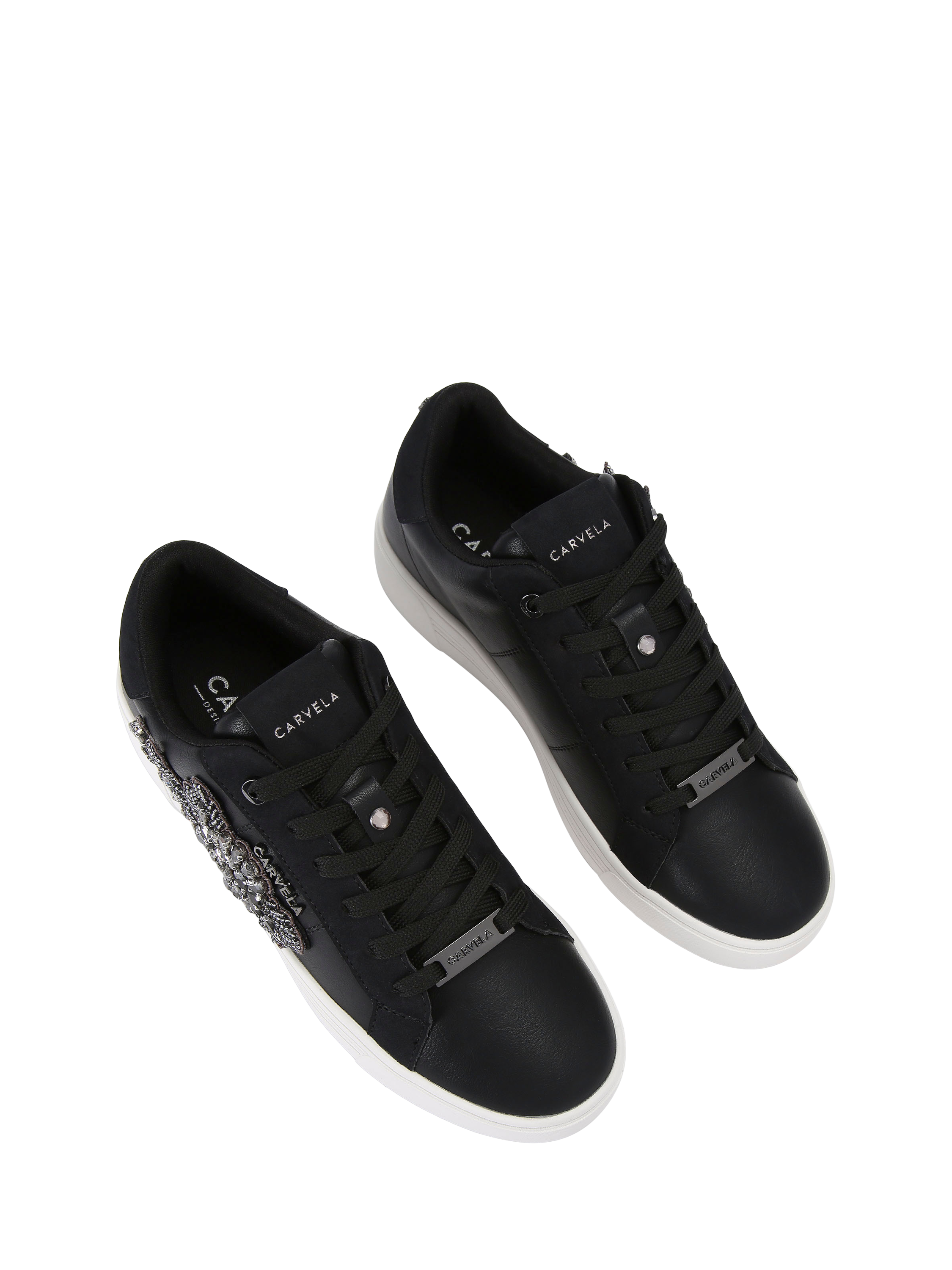 Product image 3 of 5, which shows Carvela Mortella Jewel Patch Lace Up Trainers, Black, 3
