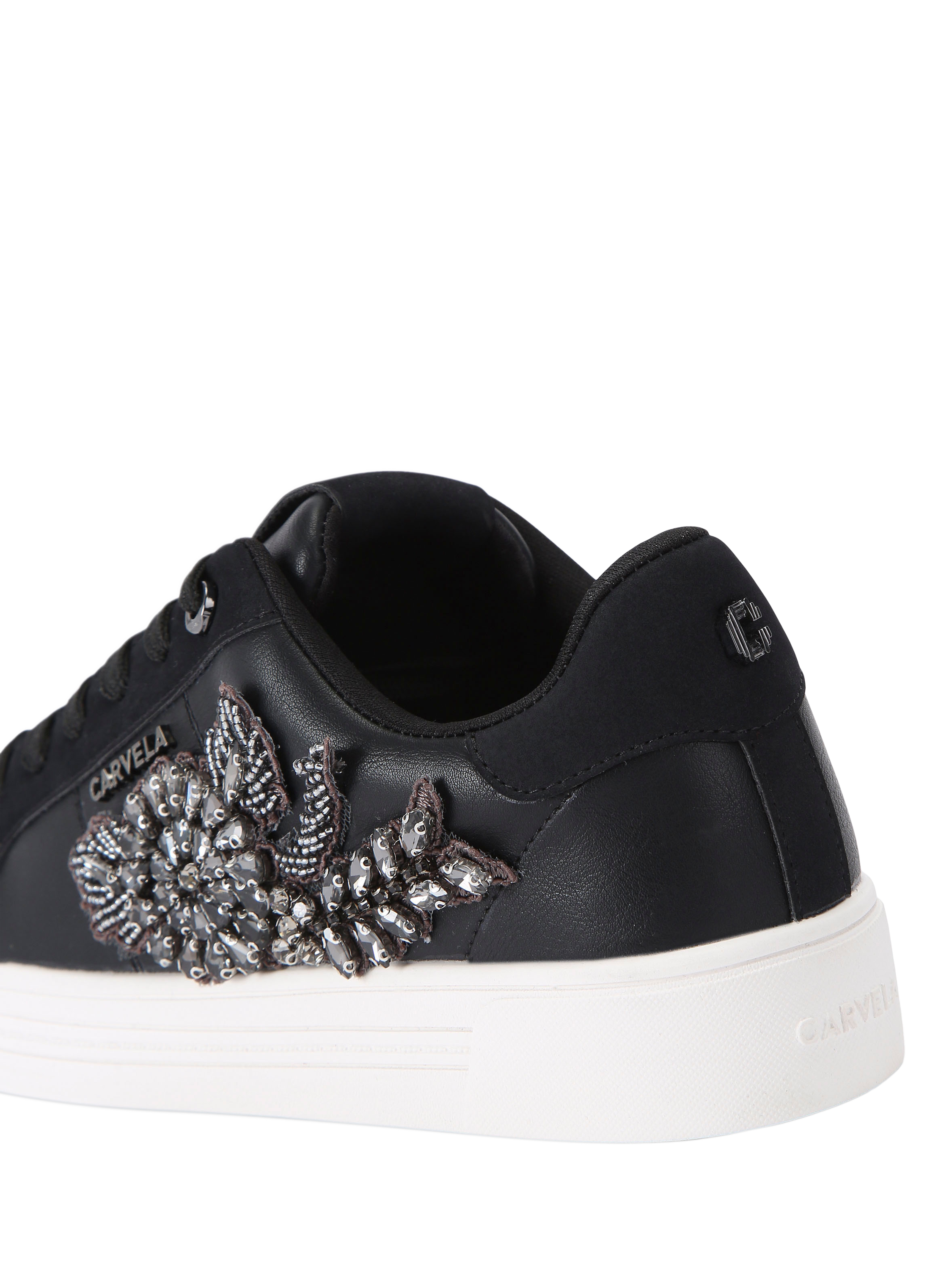 Product image 4 of 5, which shows Carvela Mortella Jewel Patch Lace Up Trainers, Black, 3