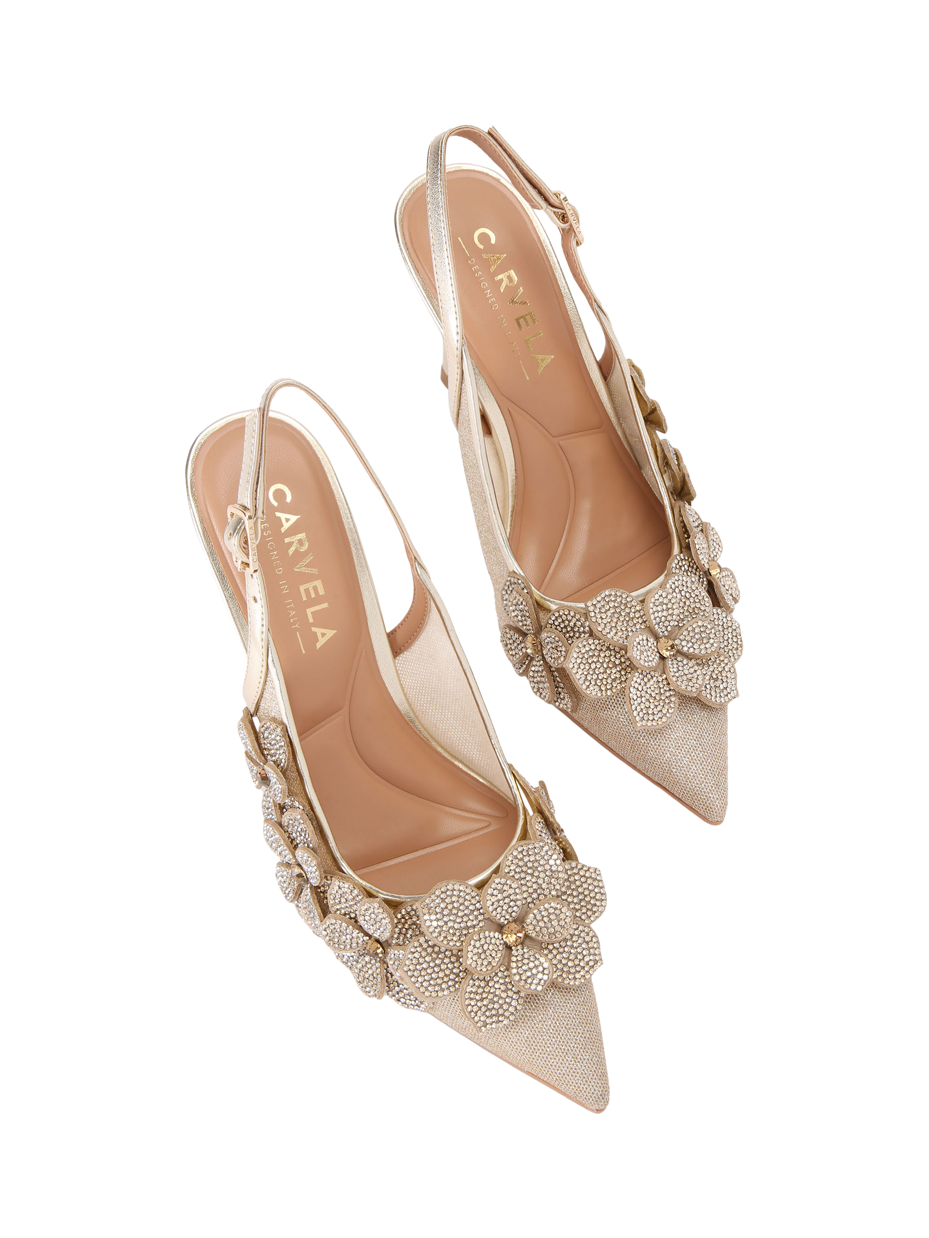 Product image 3 of 5, which shows Carvela Petalo Embellished Court Shoes, Gold, 3