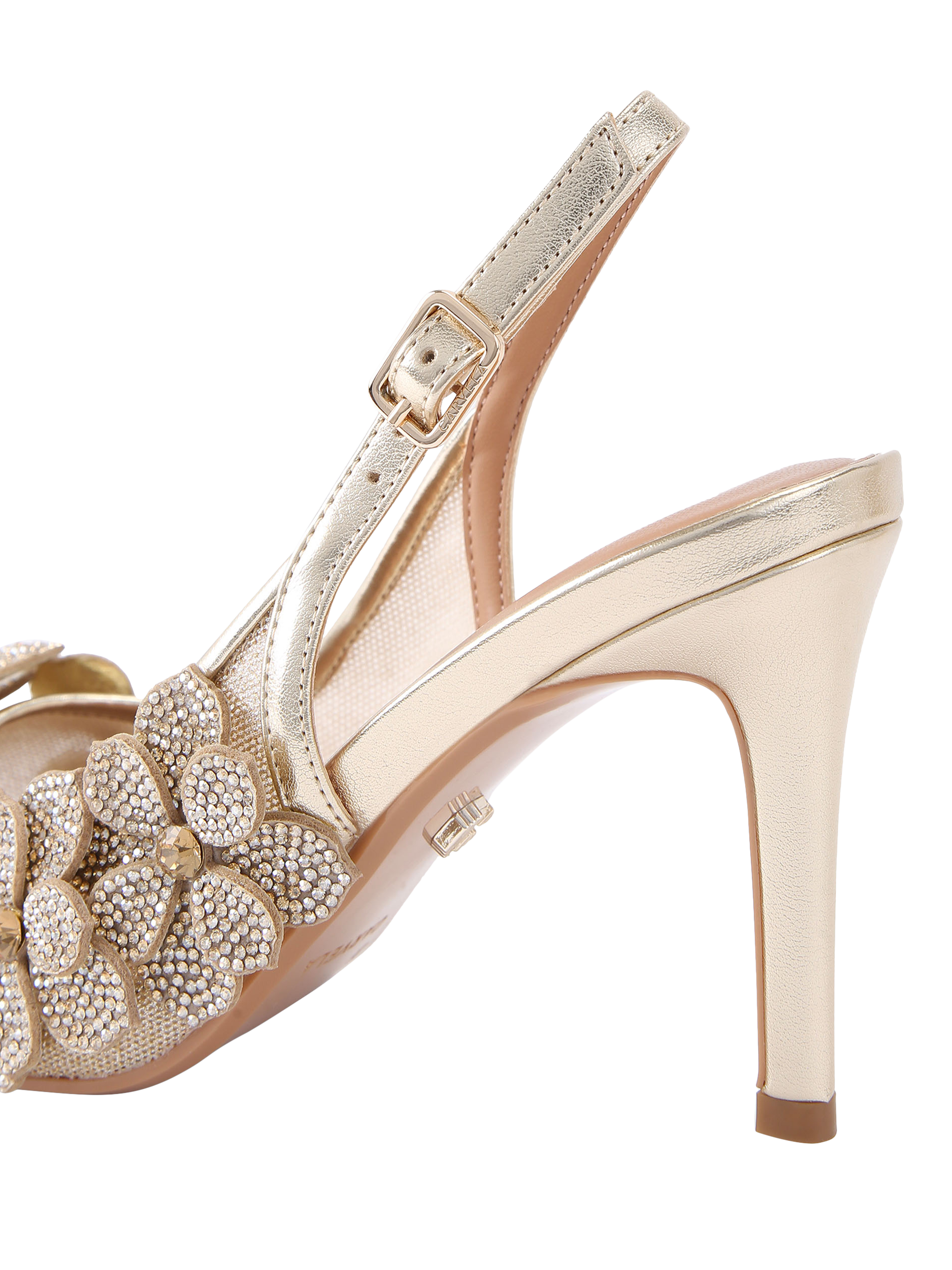 Product image 4 of 5, which shows Carvela Petalo Embellished Court Shoes, Gold, 3