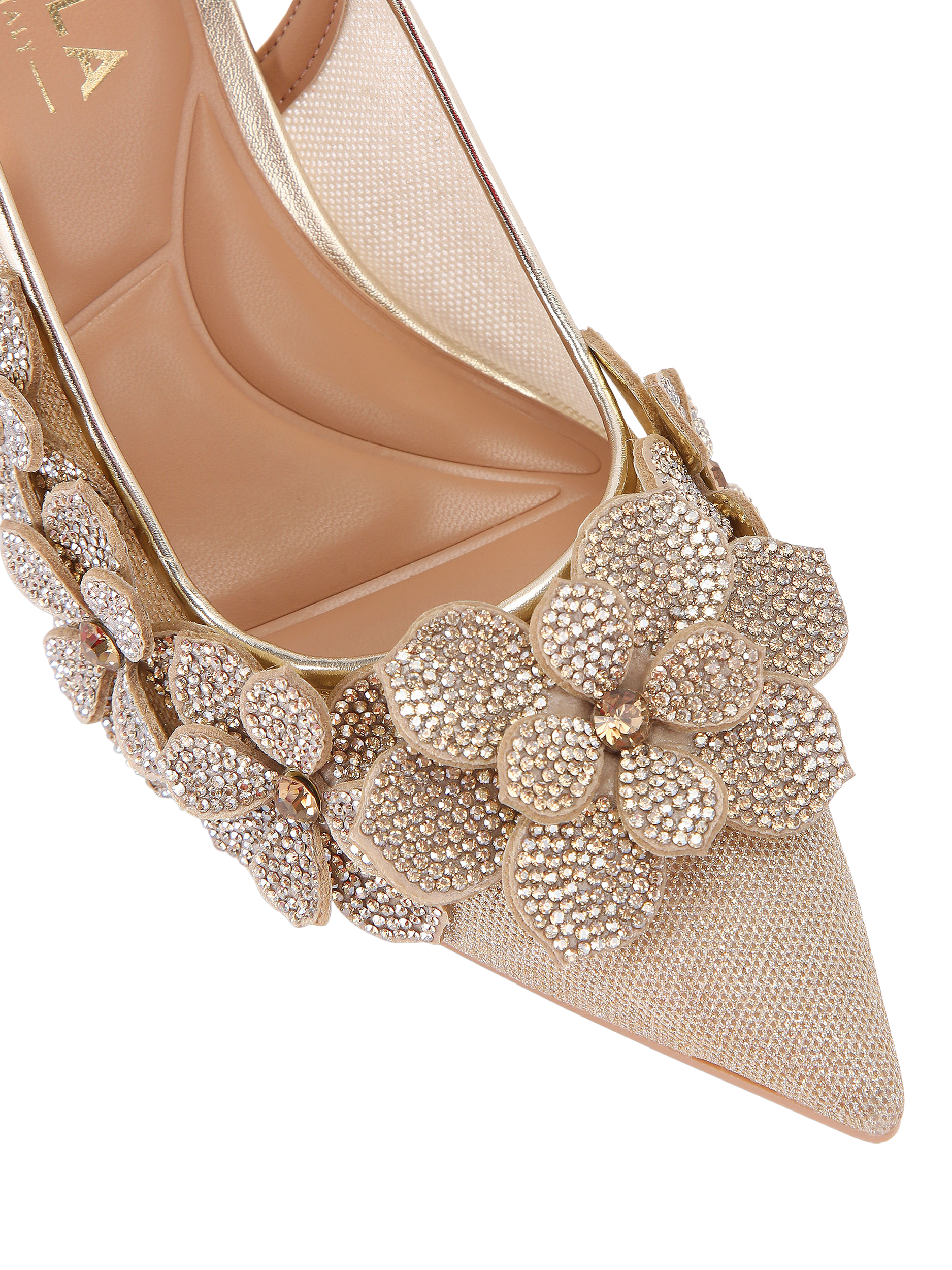 Product image 5 of 5, which shows Carvela Petalo Embellished Court Shoes, Gold, 3