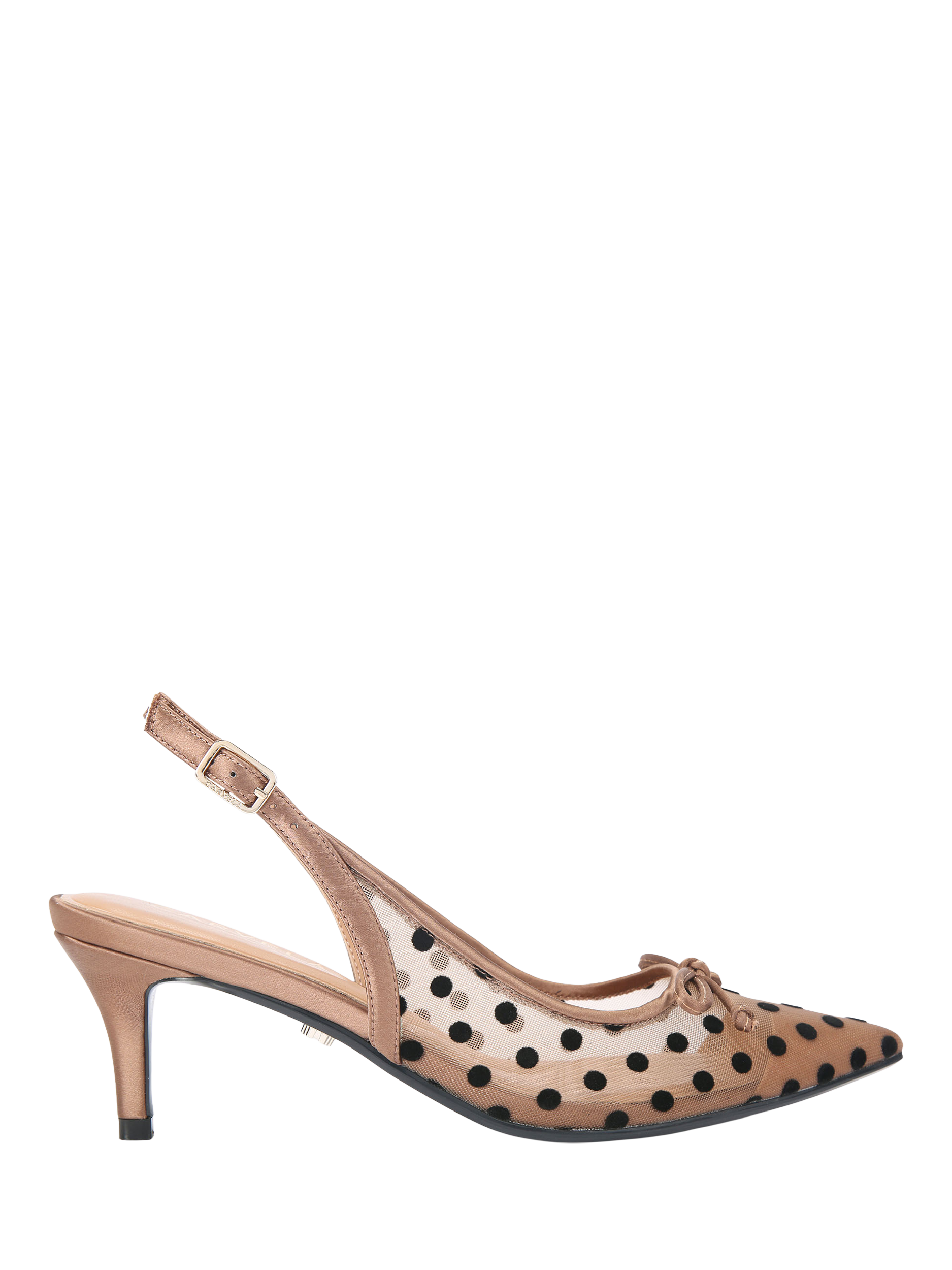 Product image 1 of 5, which shows Carvela Positano Polka Dot Mesh Pointed Slingback Courts, Brown/Black, 3