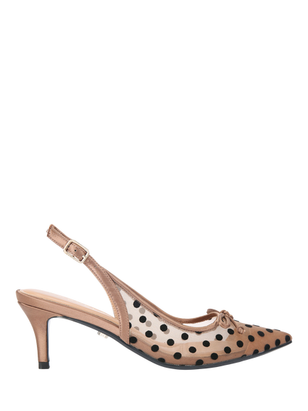 Carvela Positano Polka Dot Mesh Pointed Slingback Courts, Brown/Black