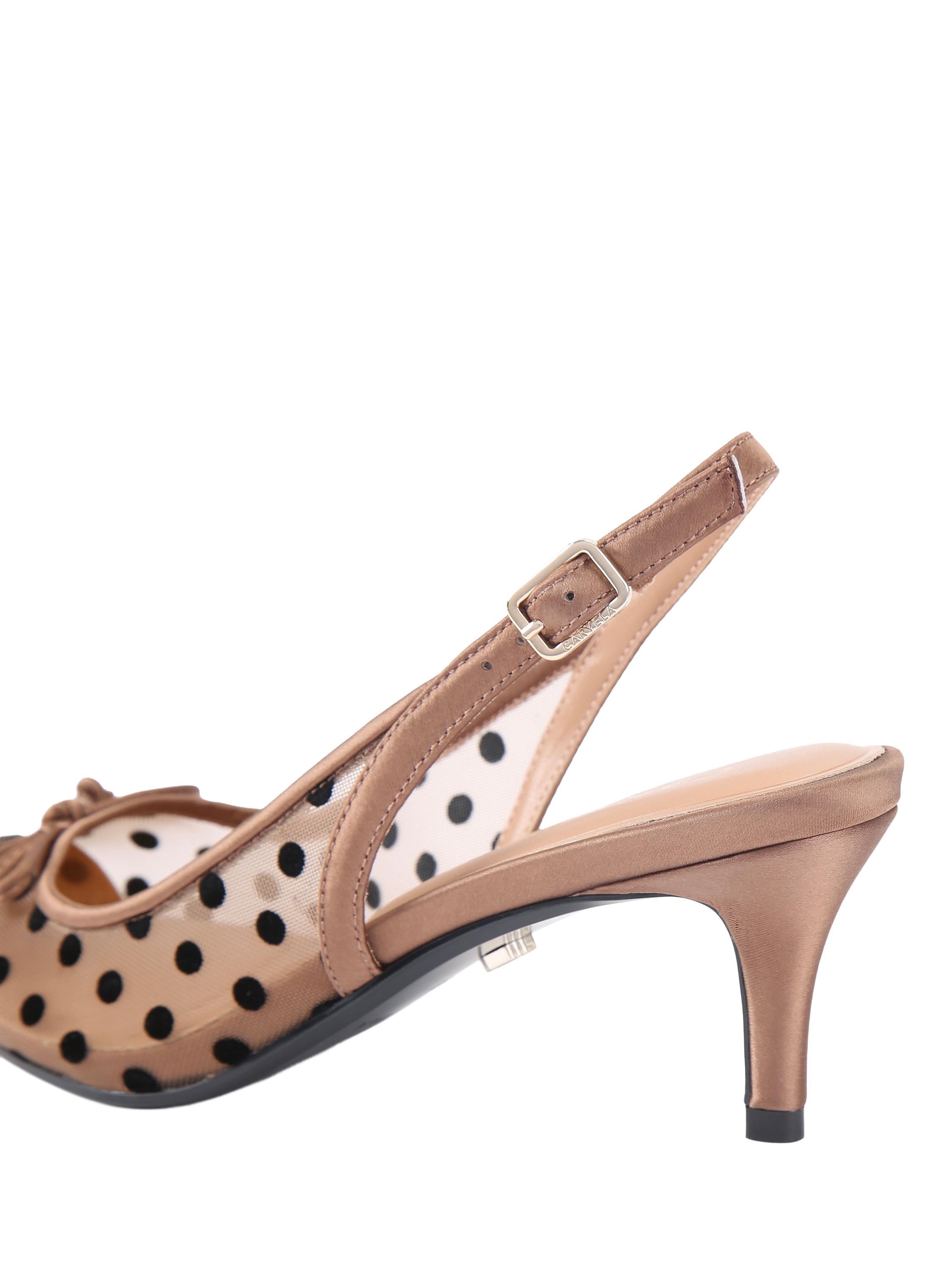 Product image 4 of 5, which shows Carvela Positano Polka Dot Mesh Pointed Slingback Courts, Brown/Black, 3