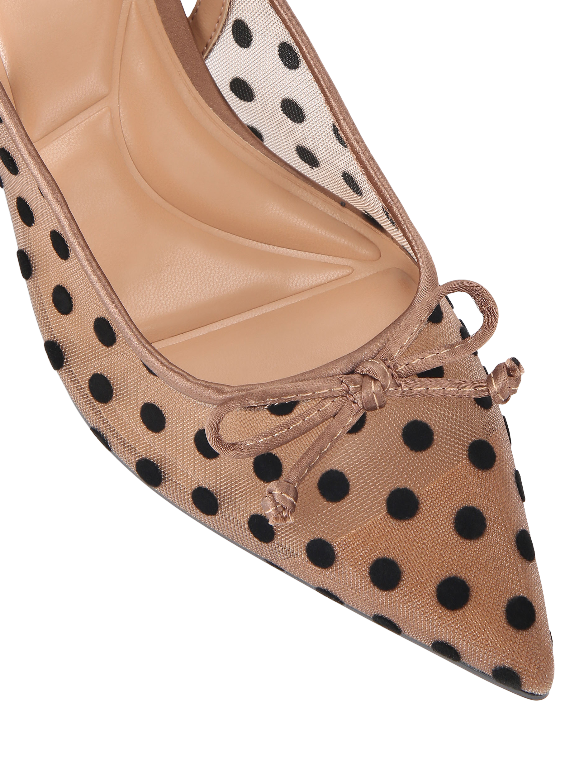 Product image 5 of 5, which shows Carvela Positano Polka Dot Mesh Pointed Slingback Courts, Brown/Black, 3
