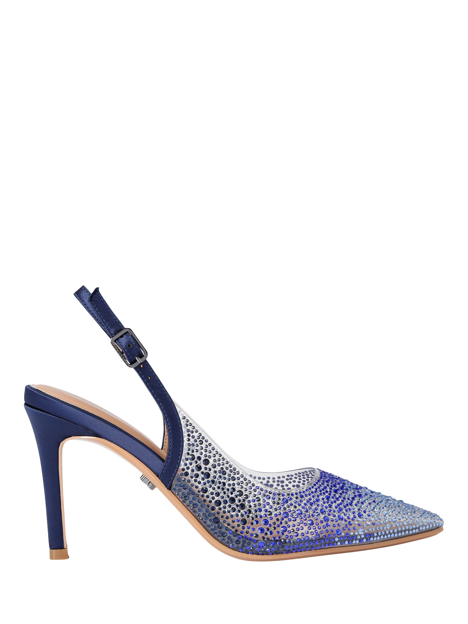 Product image 1 of 5, which shows Carvela Positano Vinyl Jewelled Court Shoes, Blue, 3