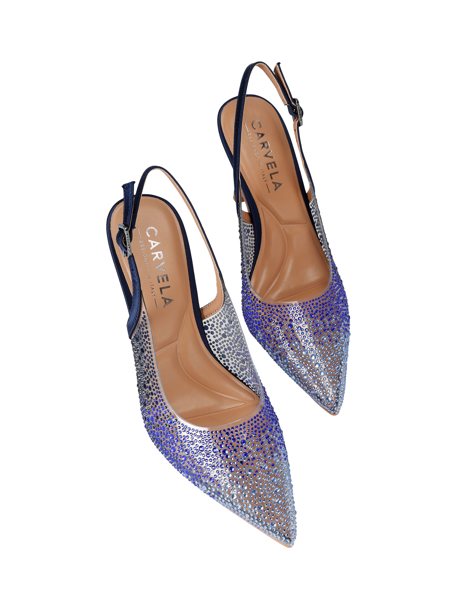 Product image 3 of 5, which shows Carvela Positano Vinyl Jewelled Court Shoes, Blue, 3