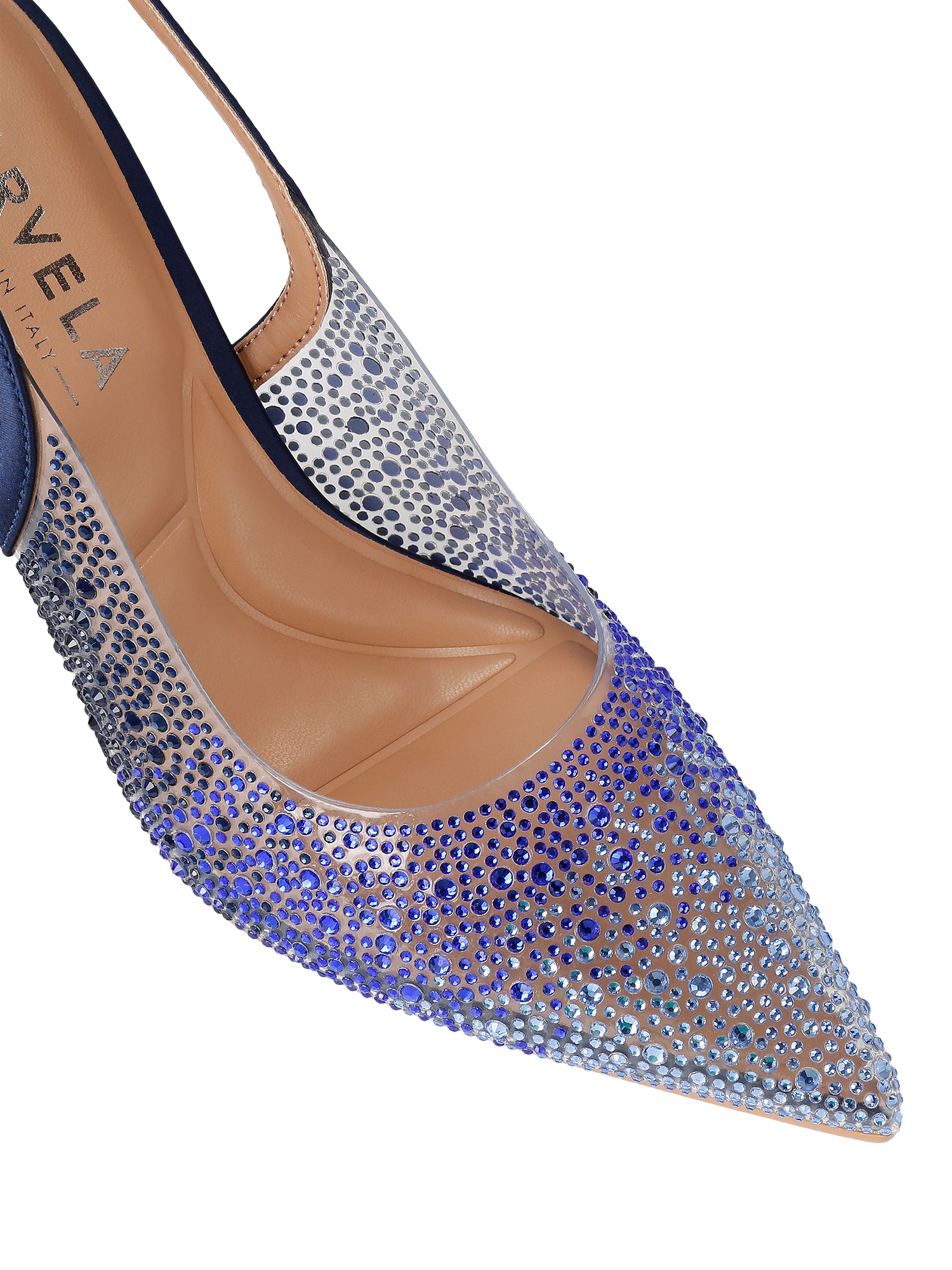 Product image 5 of 5, which shows Carvela Positano Vinyl Jewelled Court Shoes, Blue, 3