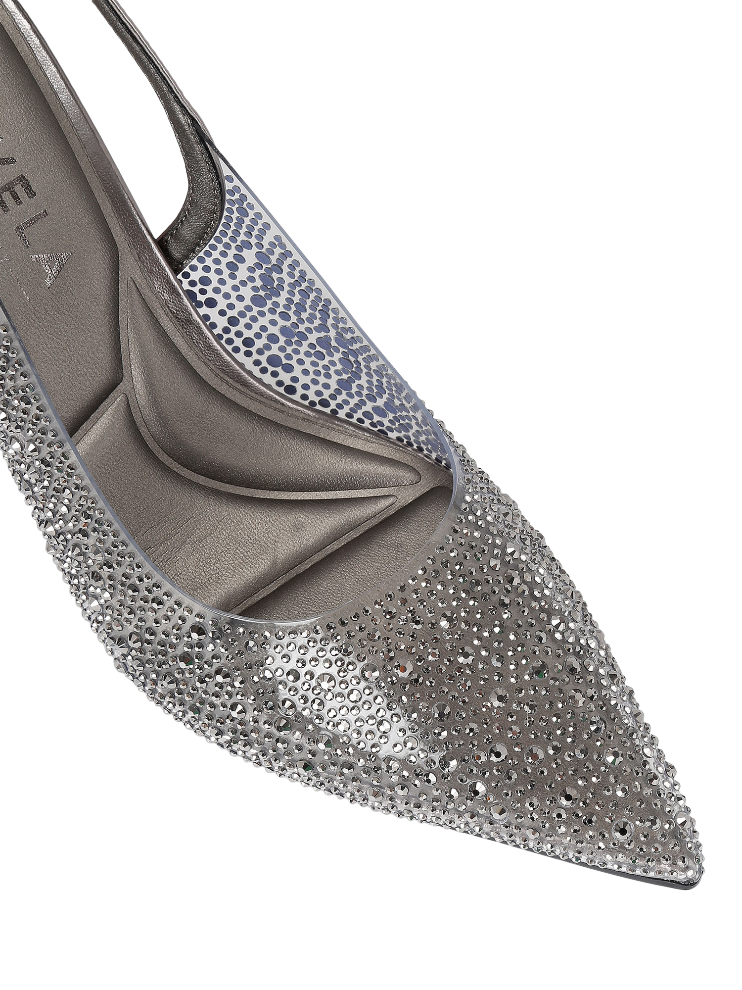 Product image 2 of 2, which shows Carvela Positano Vinyl Jewelled Court Shoes, Gunmetal, 3